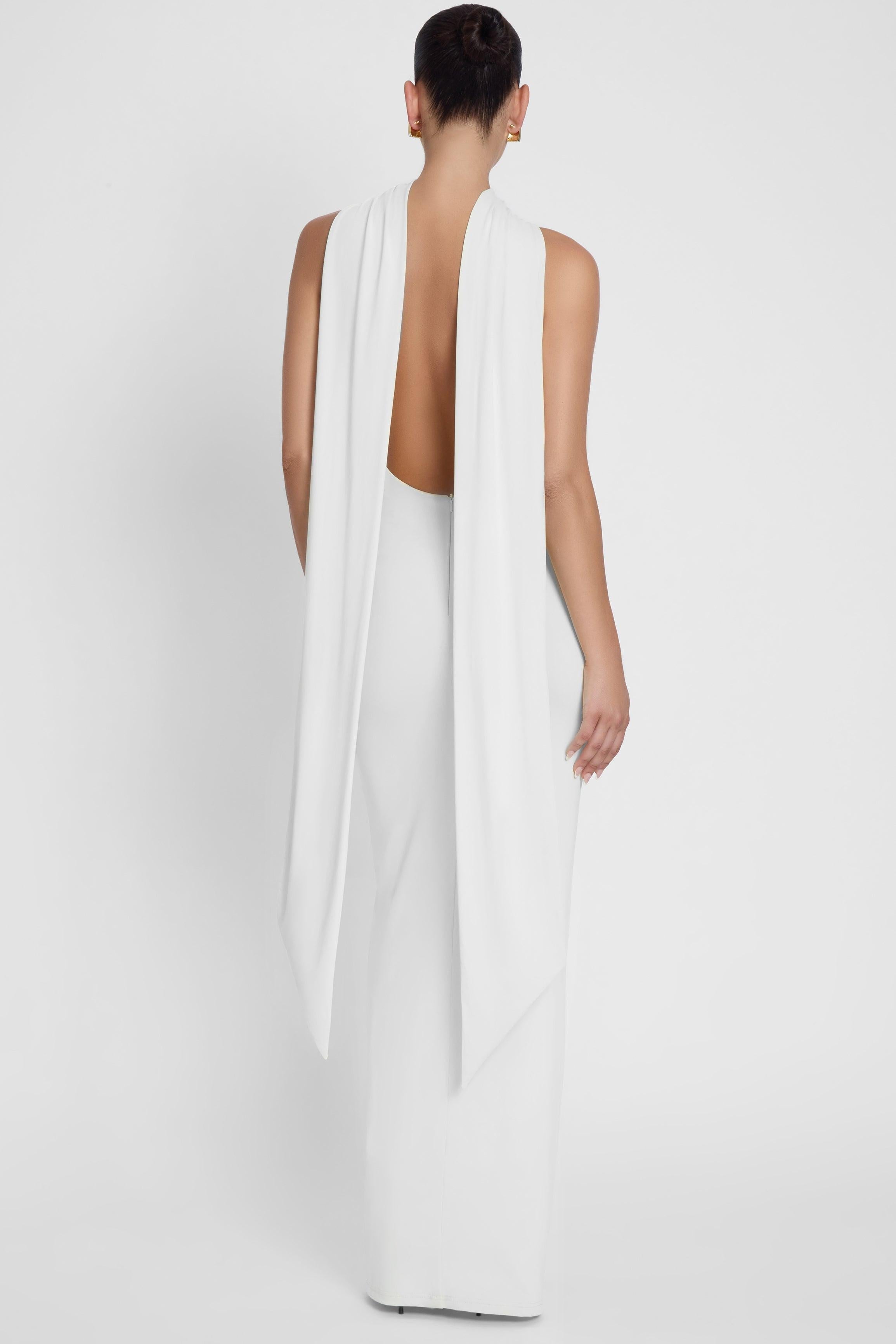 Alaia White Draped Maxi Dress ICYBOO