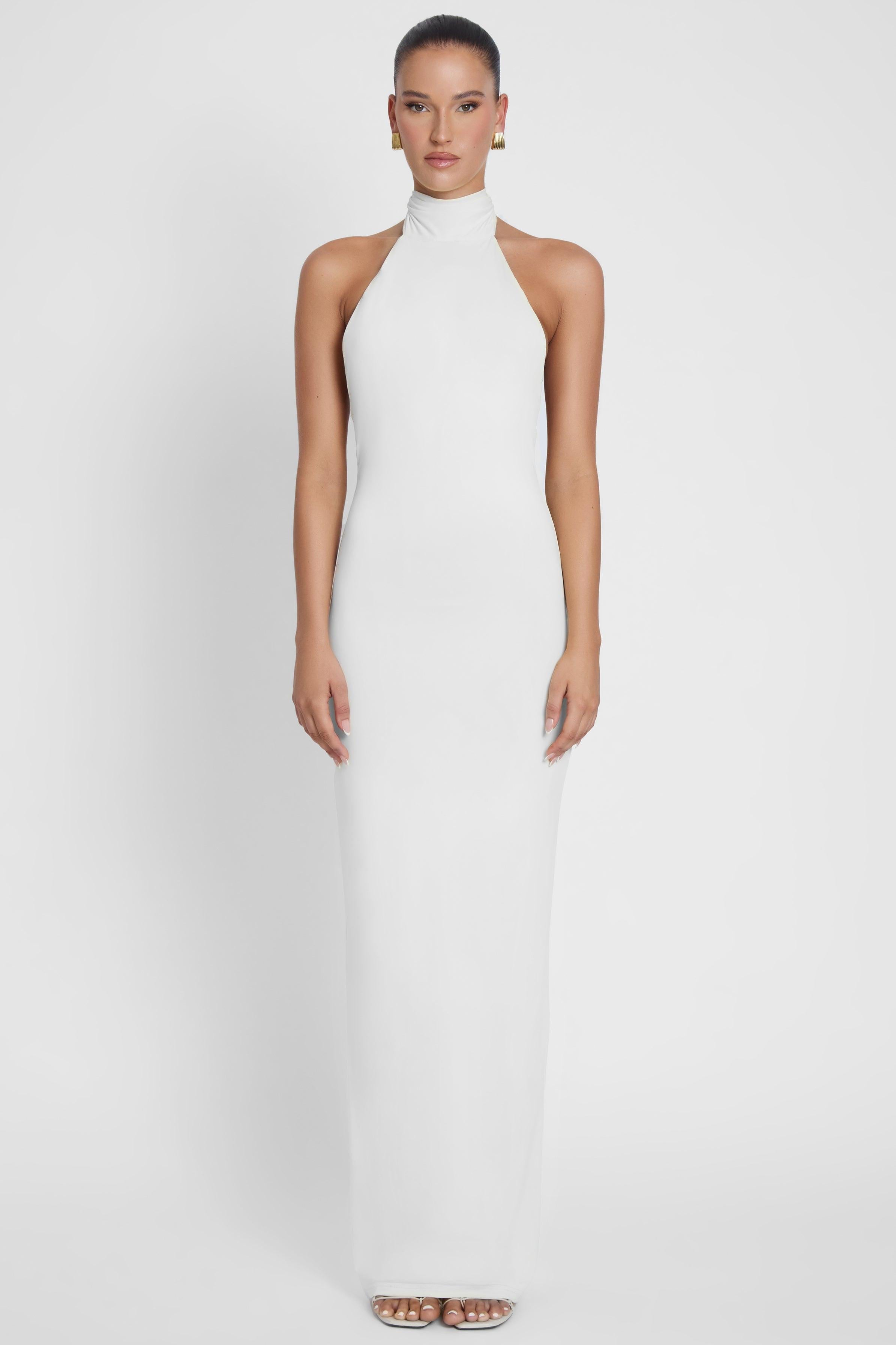Alaia White Draped Maxi Dress ICYBOO