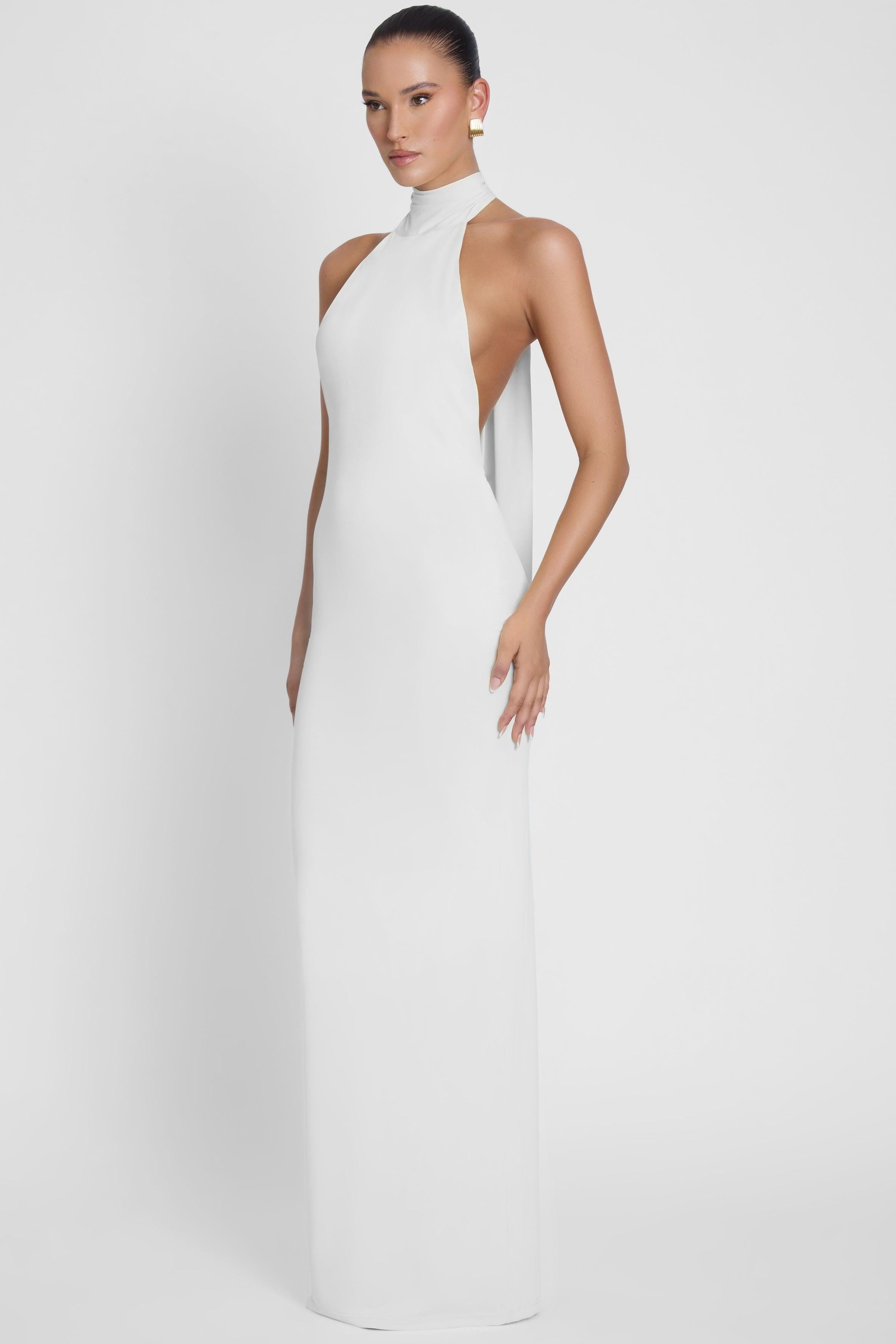 Alaia White Draped Maxi Dress ICYBOO