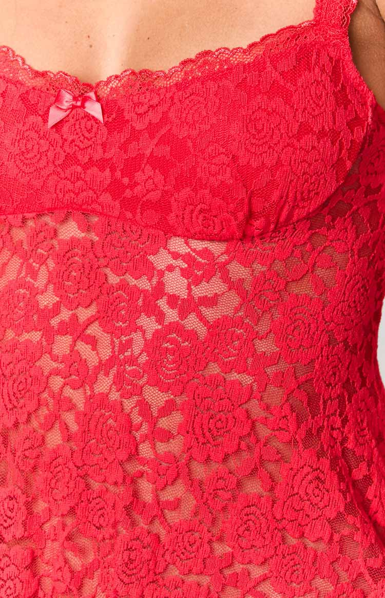 All Mine Lace Sheer Mini Party Dress - Red - ICYBOO