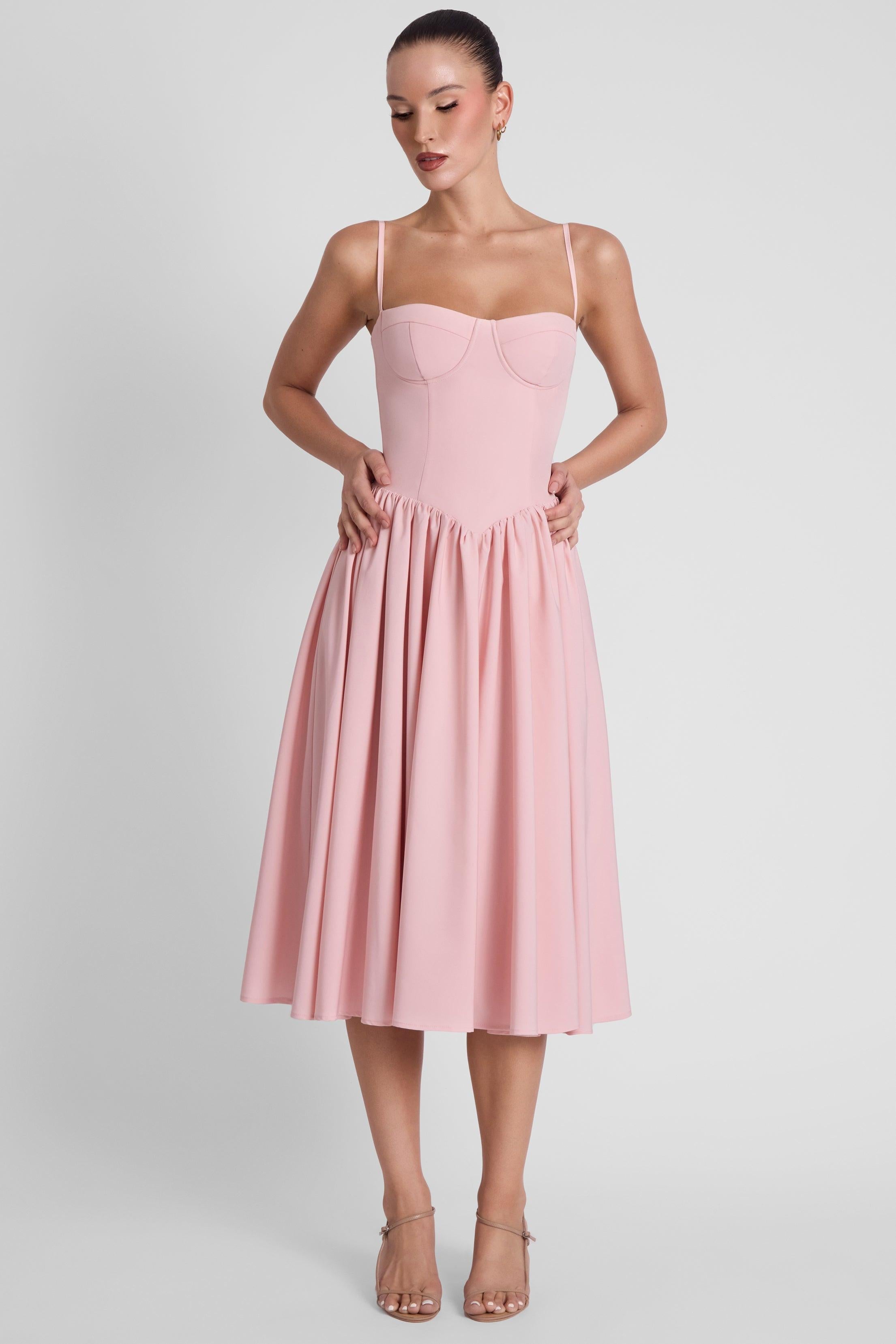 Pink Ballerina Bustier Midi Dress ICYBOO