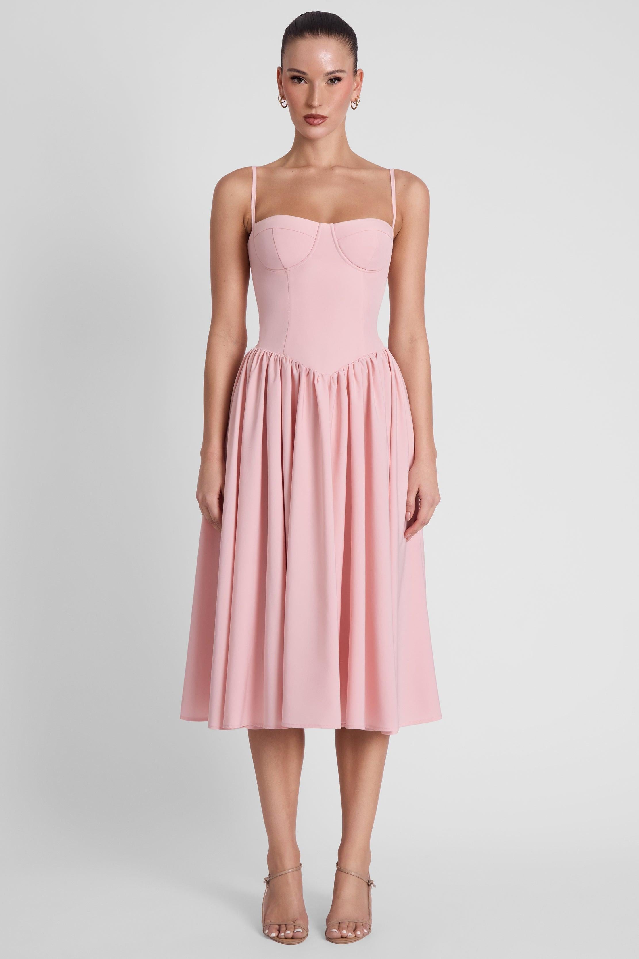Pink Ballerina Bustier Midi Dress ICYBOO