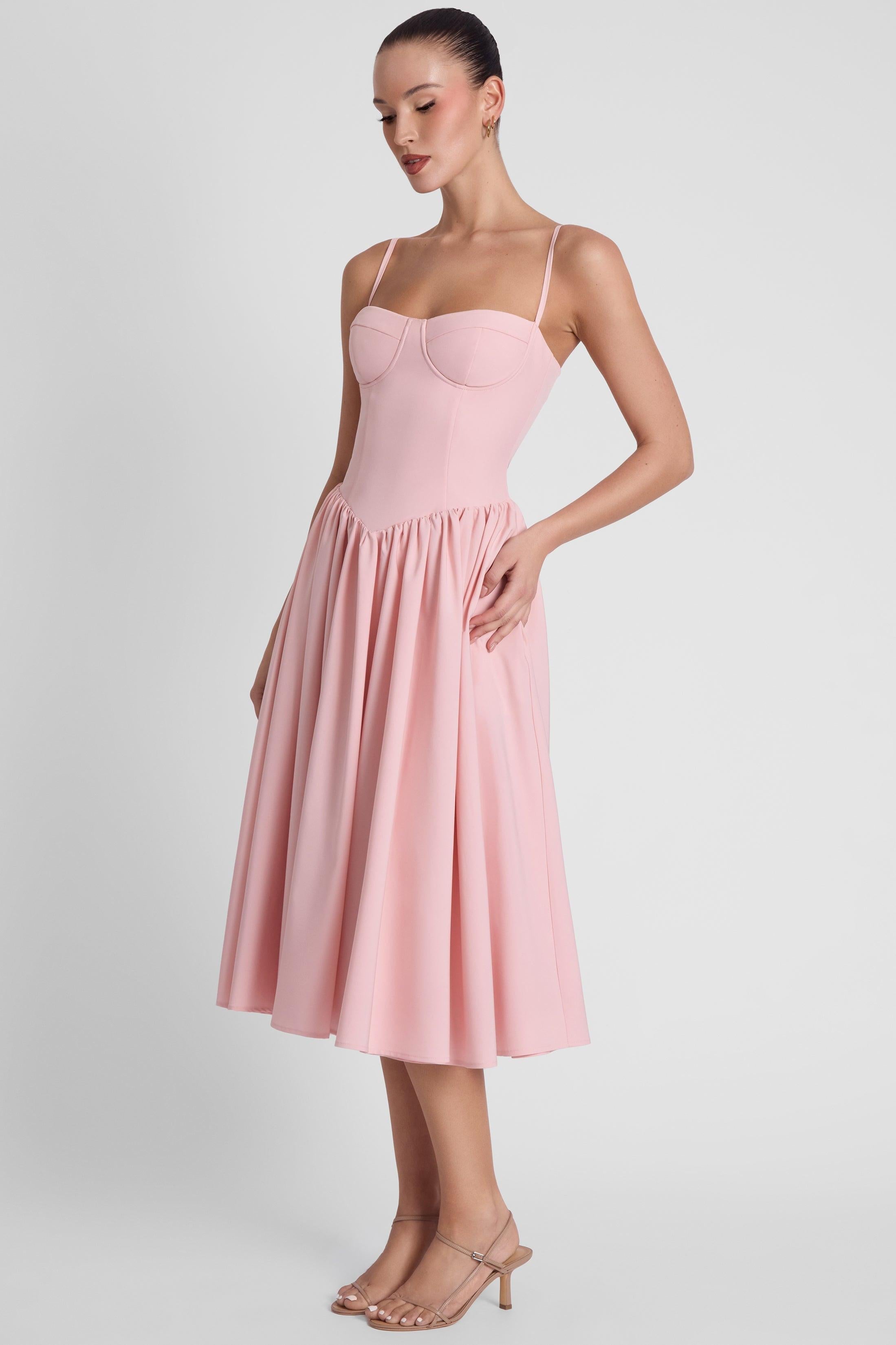 Pink Ballerina Bustier Midi Dress ICYBOO