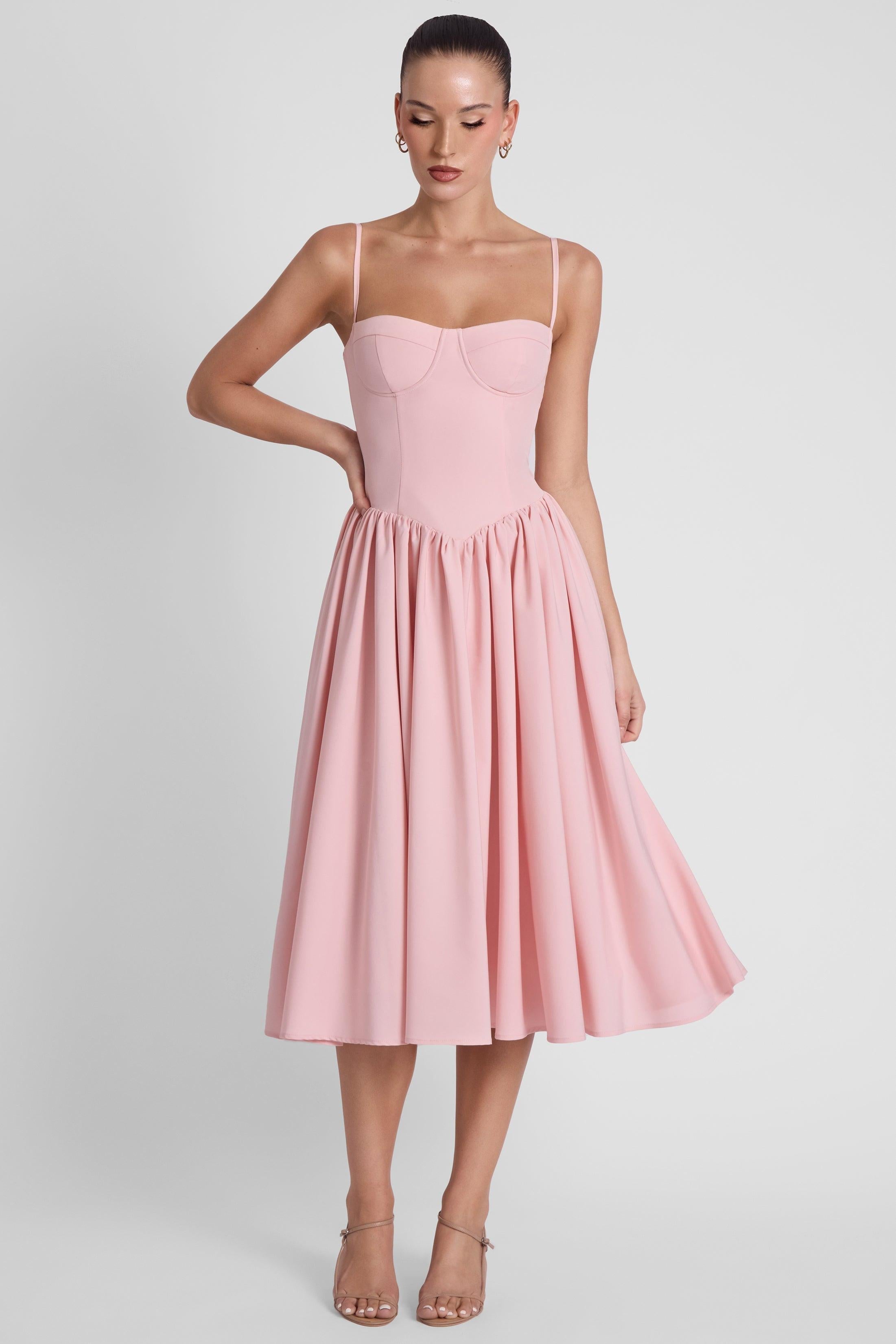 Pink Ballerina Bustier Midi Dress ICYBOO