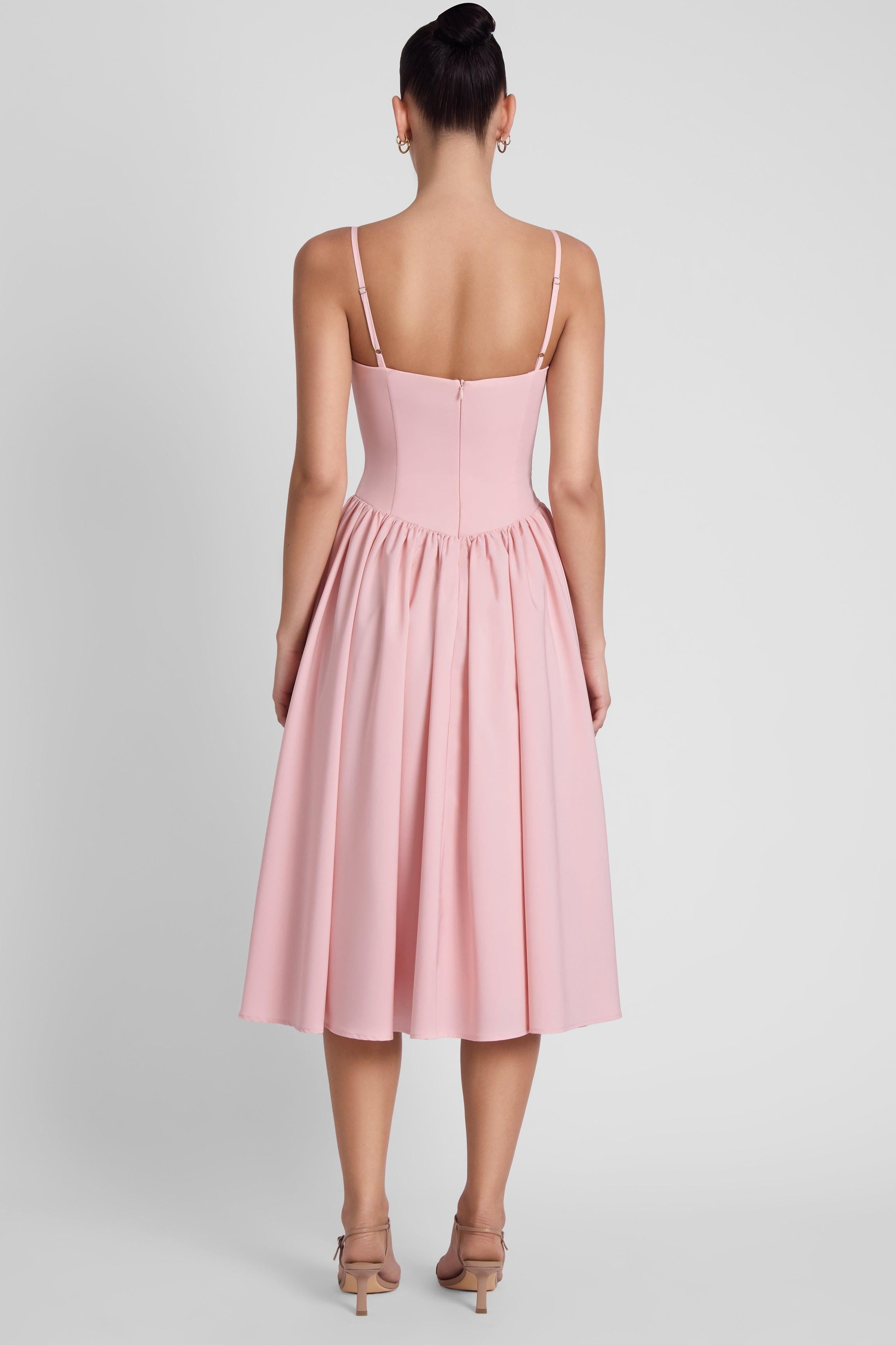 Pink Ballerina Bustier Midi Dress ICYBOO