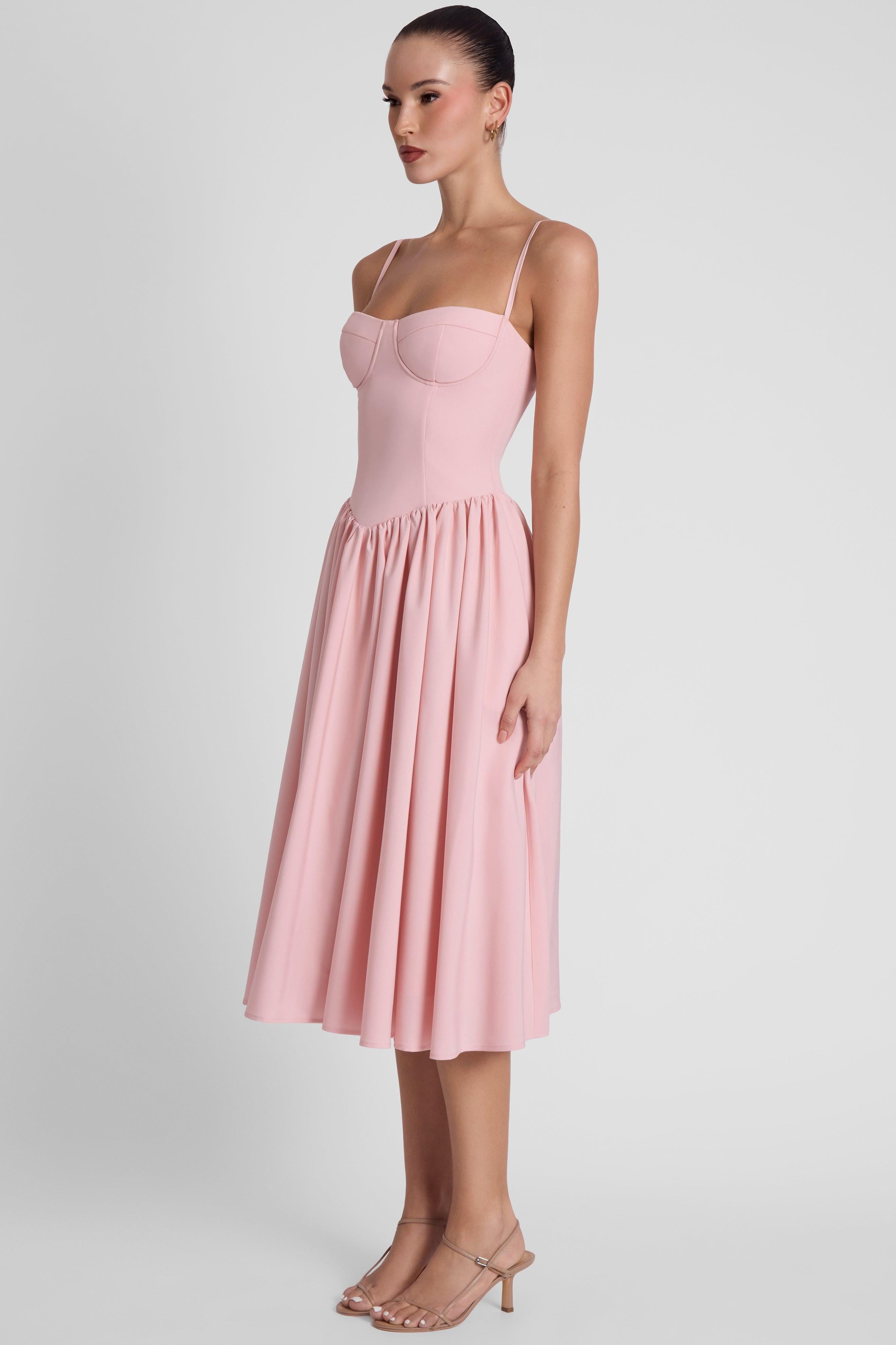 Pink Ballerina Bustier Midi Dress ICYBOO