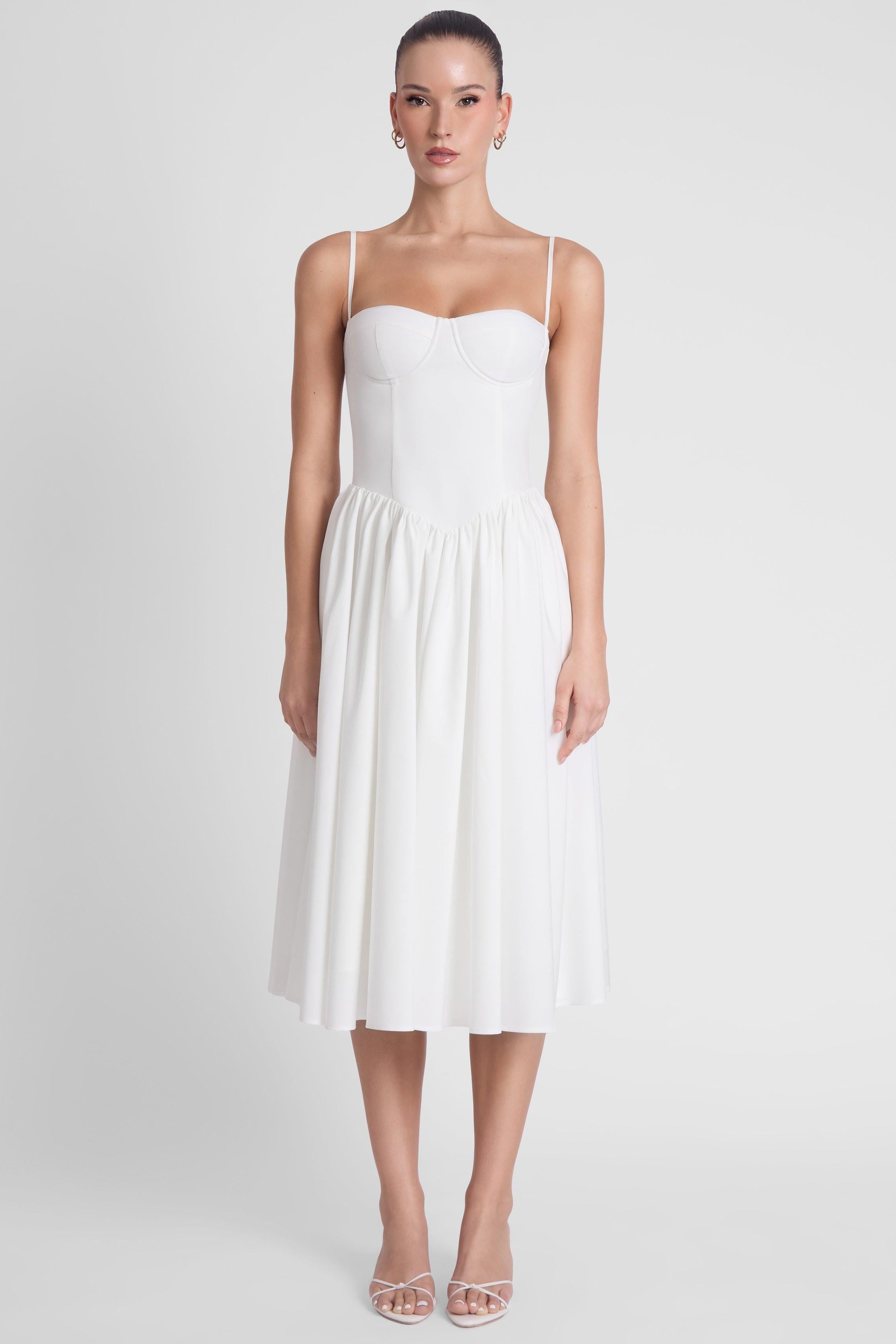 White Ballerina Bustier Midi Dress ICYBOO