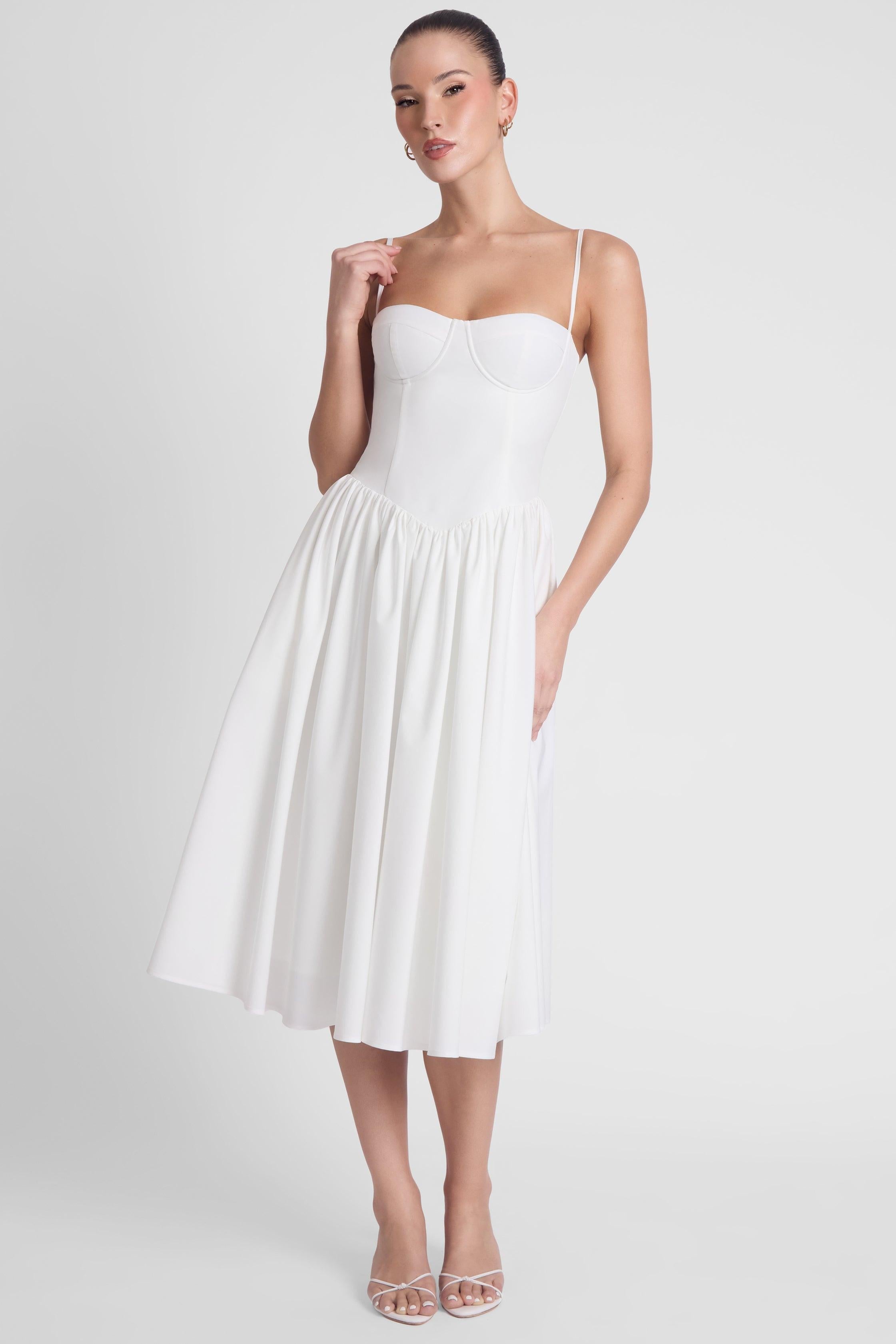 White Ballerina Bustier Midi Dress ICYBOO