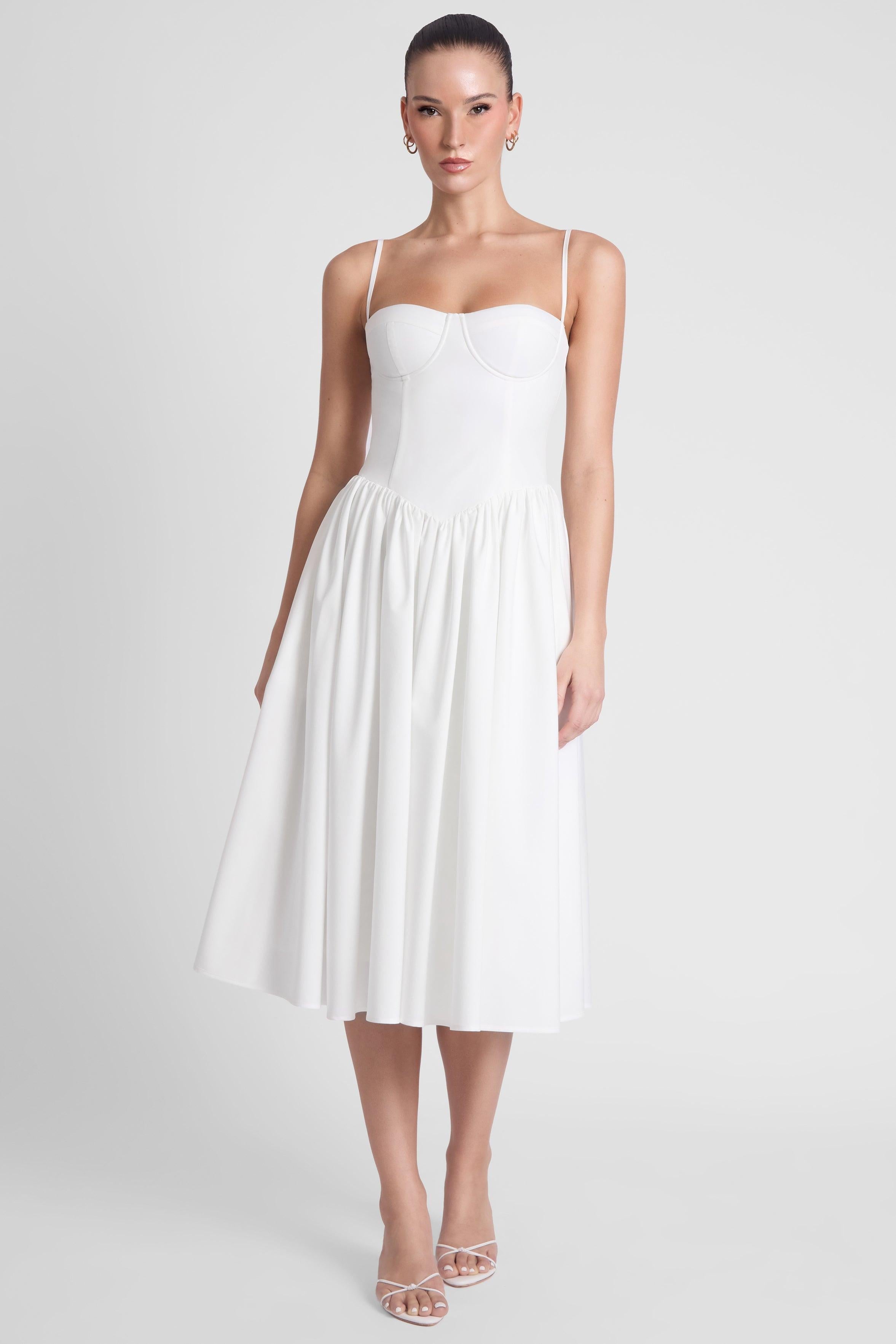 White Ballerina Bustier Midi Dress ICYBOO
