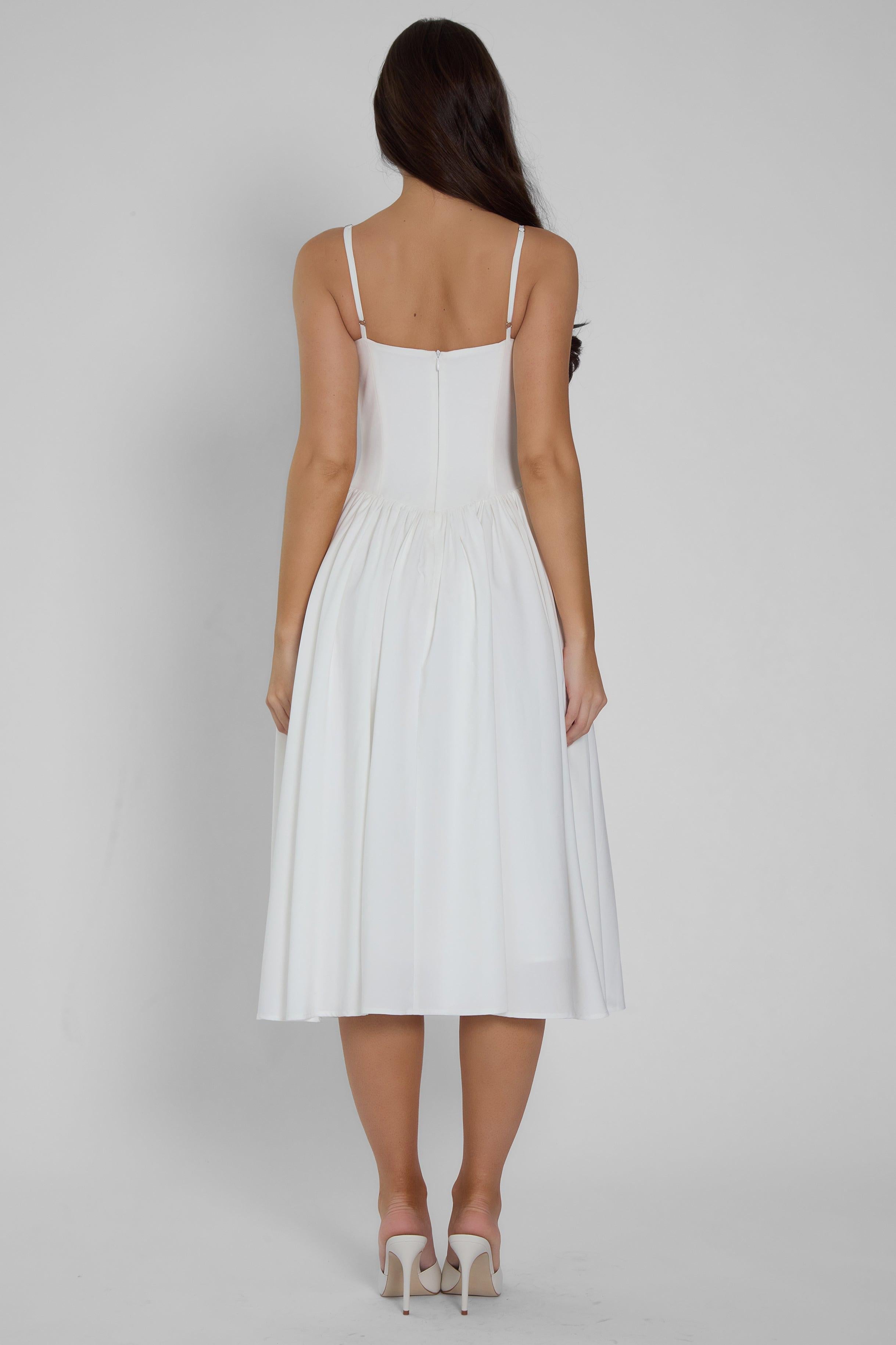 White Ballerina Bustier Midi Dress ICYBOO