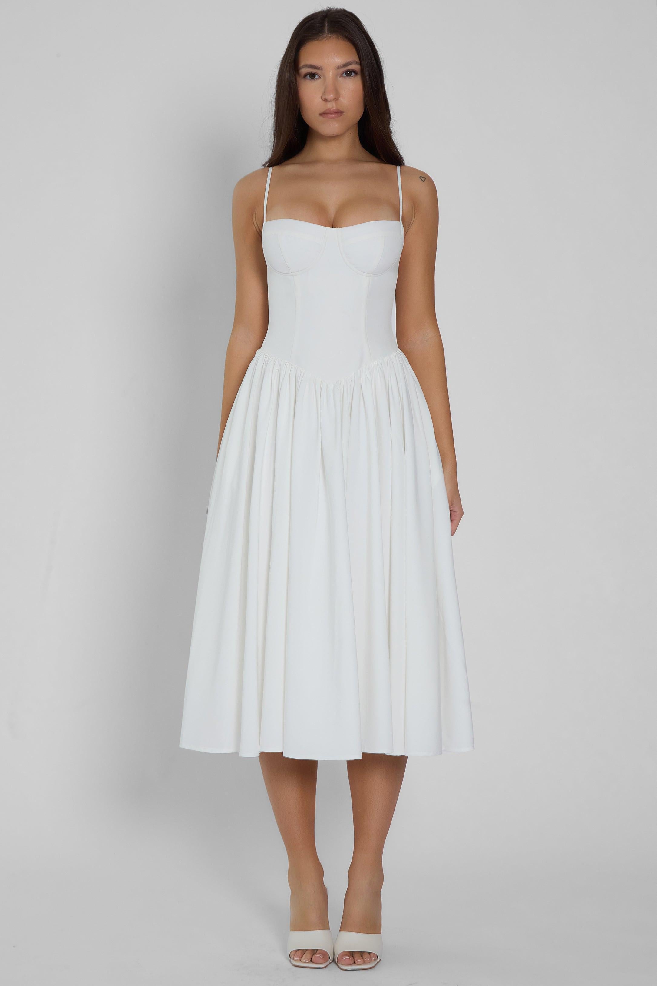 White Ballerina Bustier Midi Dress ICYBOO