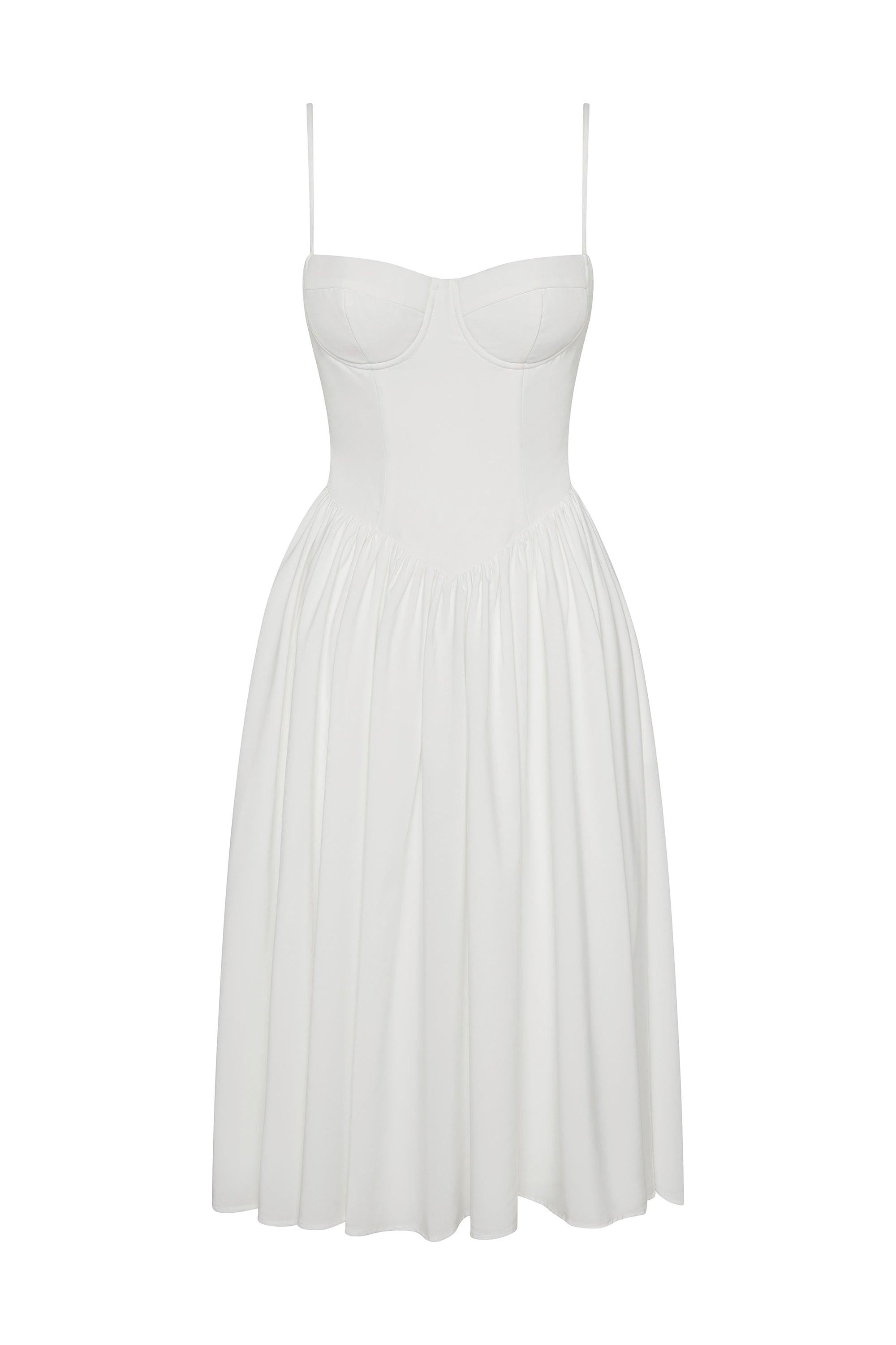White Ballerina Bustier Midi Dress ICYBOO