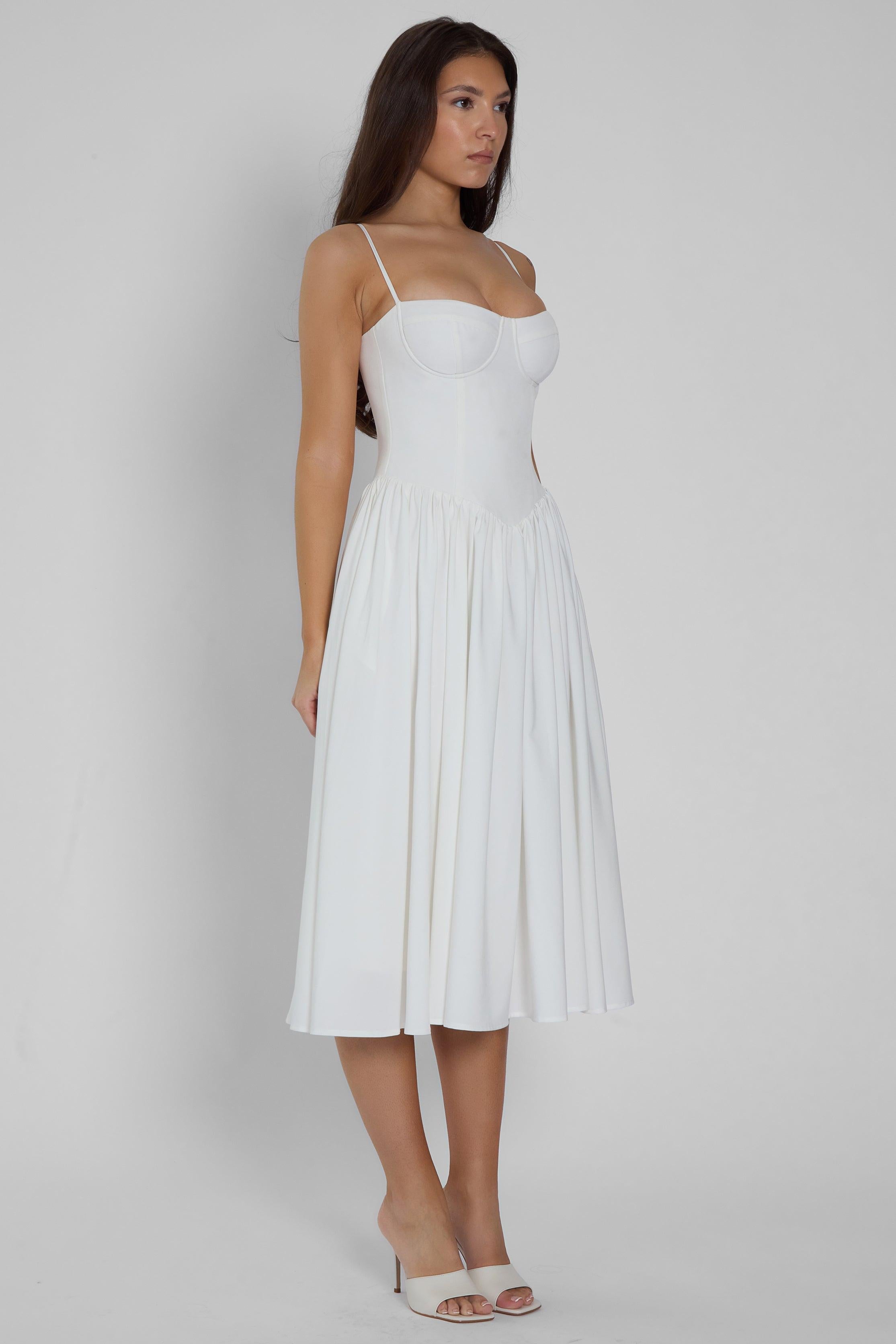 White Ballerina Bustier Midi Dress ICYBOO