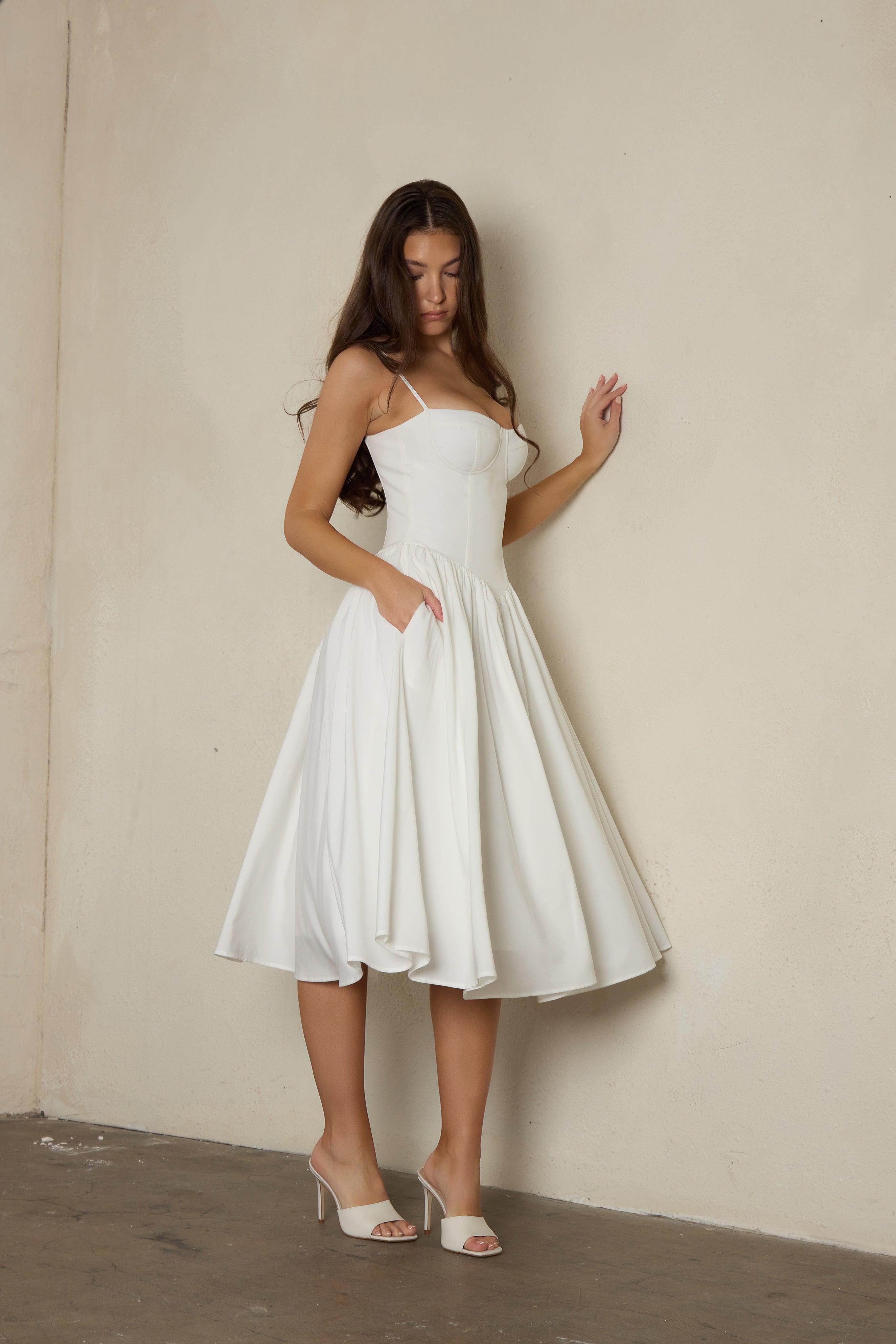 White Ballerina Bustier Midi Dress ICYBOO