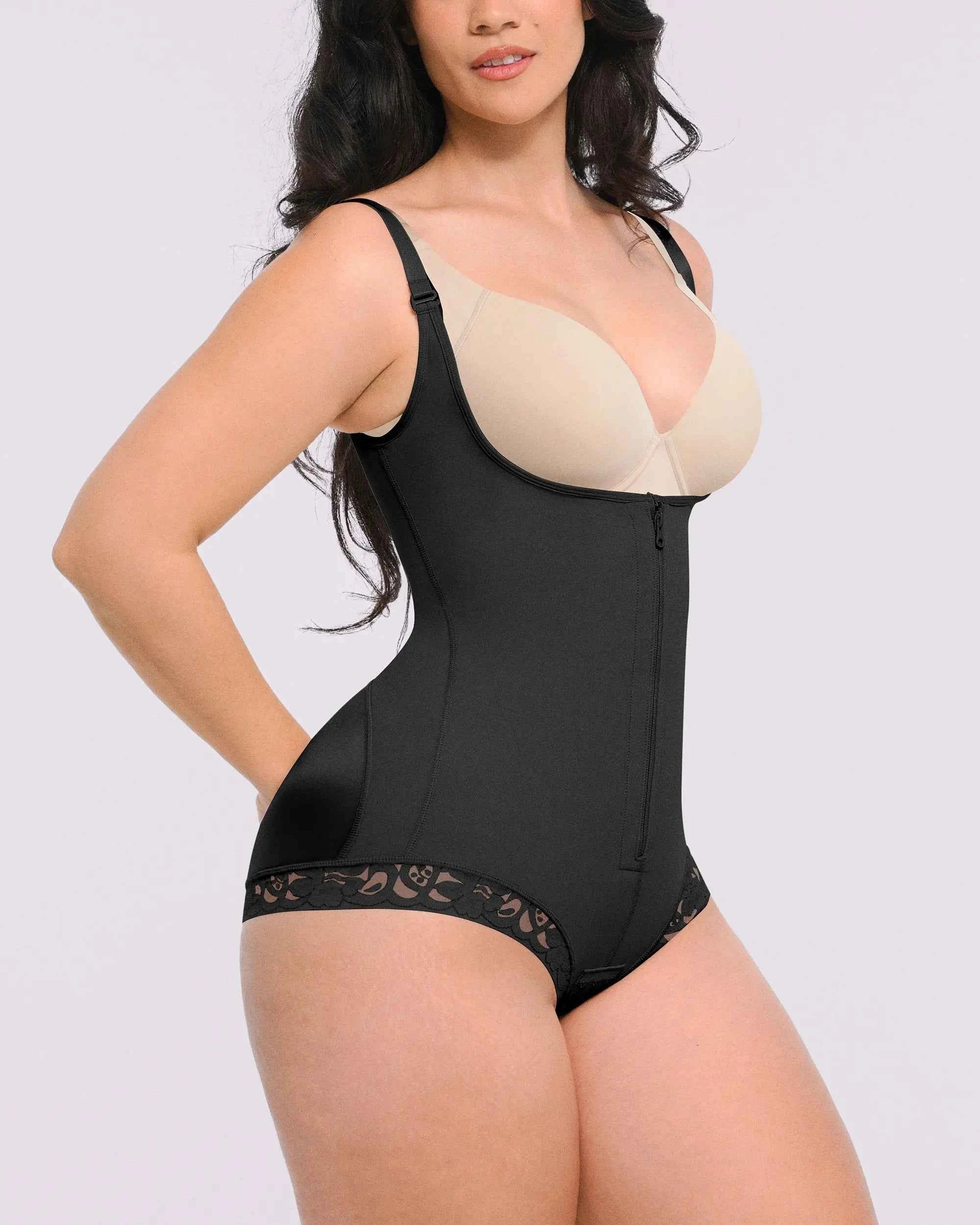 Bare Essentials Midi Bodysuit - Black Lace Zipper