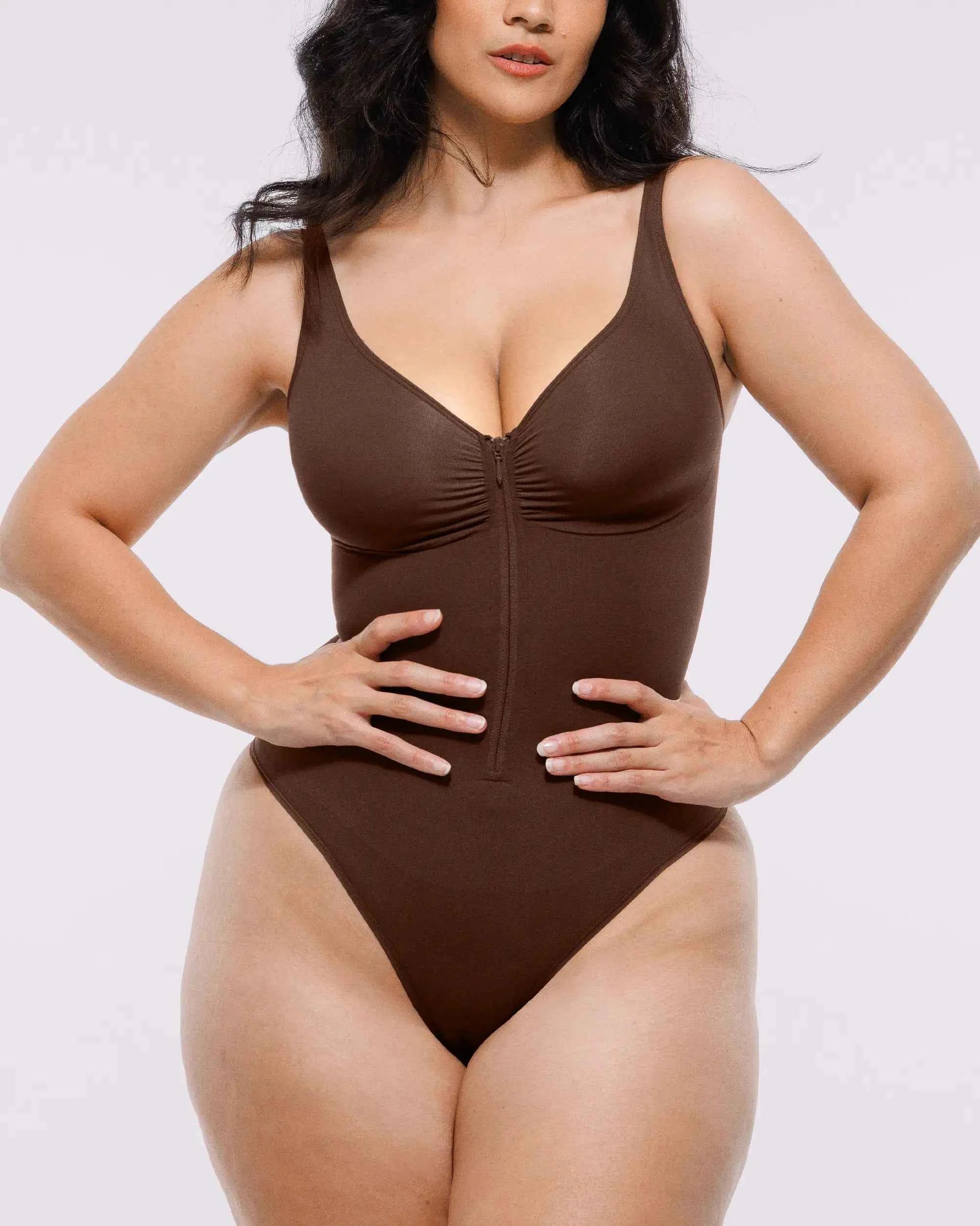 Bare Essentials Thong Bodysuit - Skin Flow Zipper Front