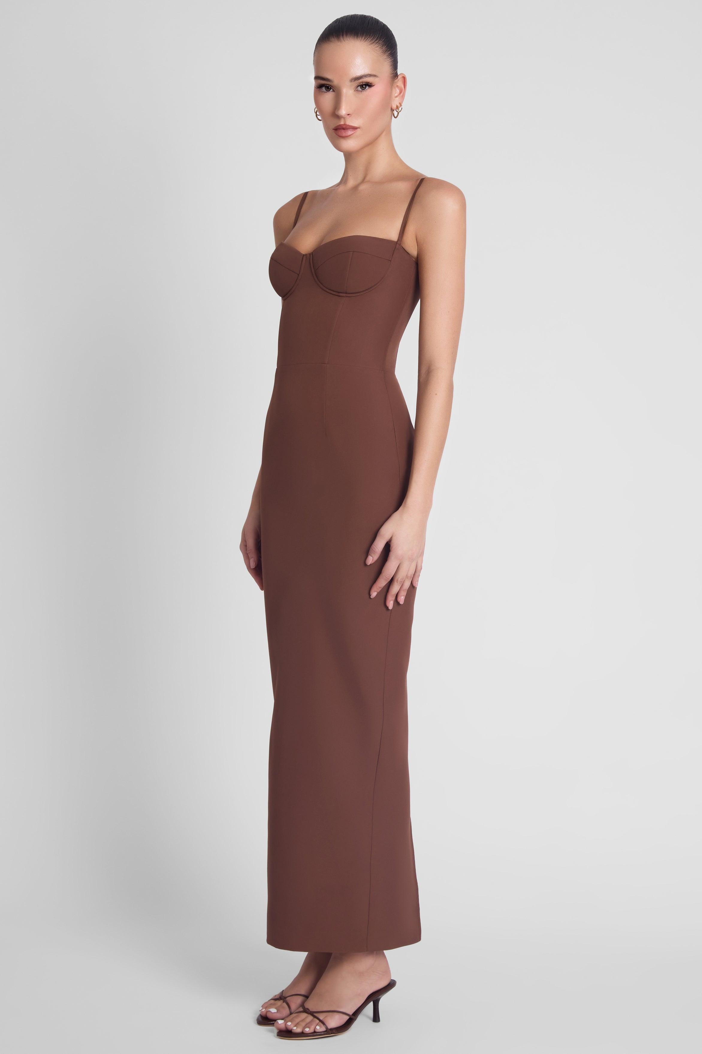 Brown Belle Bustier Midi Dress ICYBOO