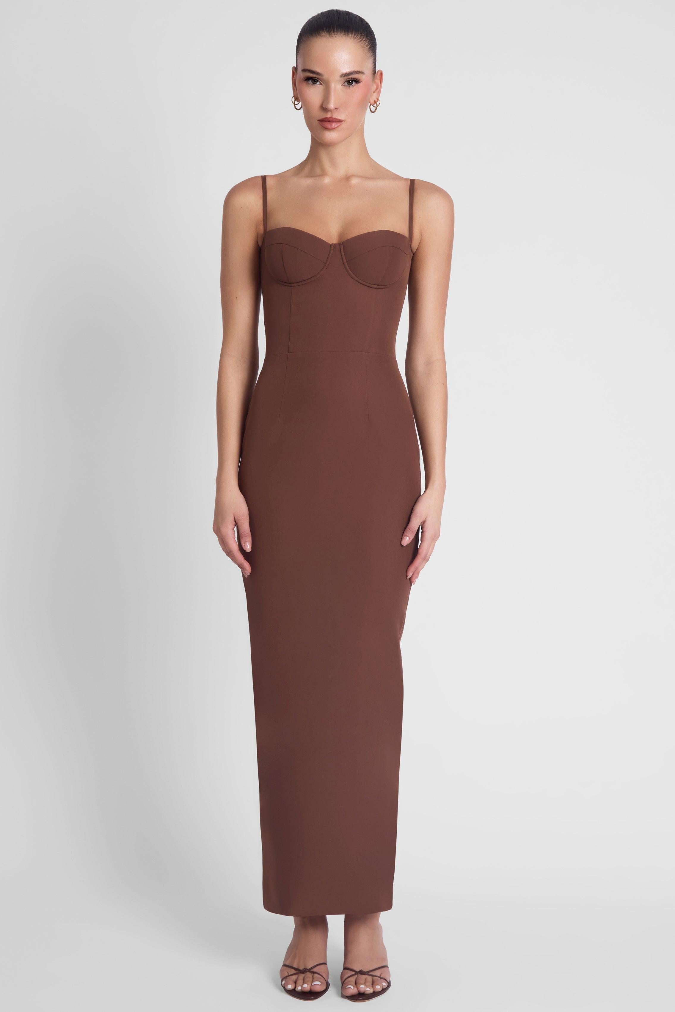 Brown Belle Bustier Midi Dress ICYBOO