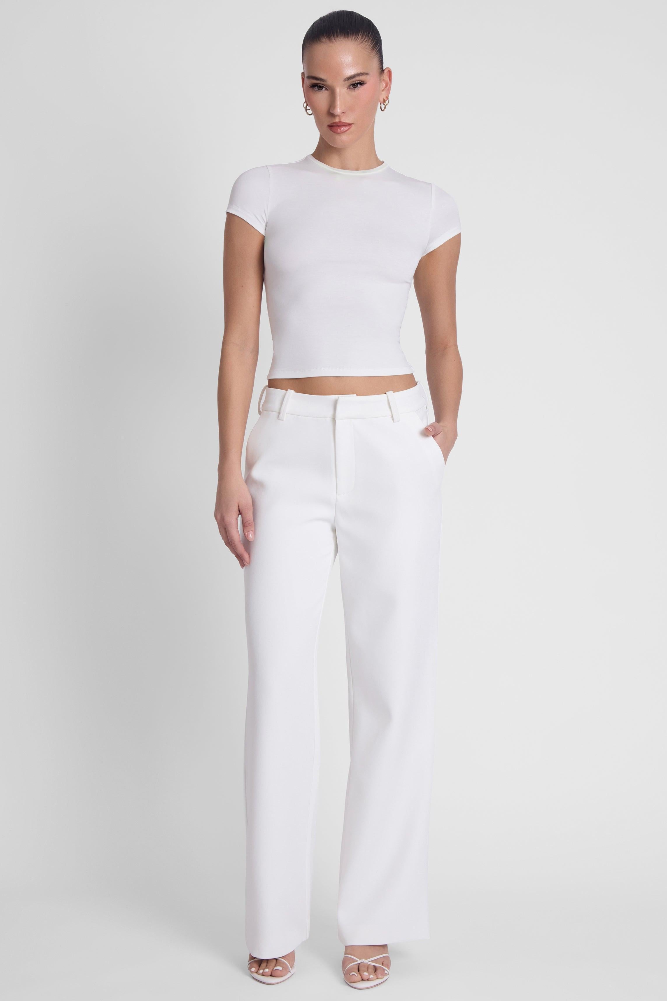 White Classic Straight Column Trousers ICYBOO