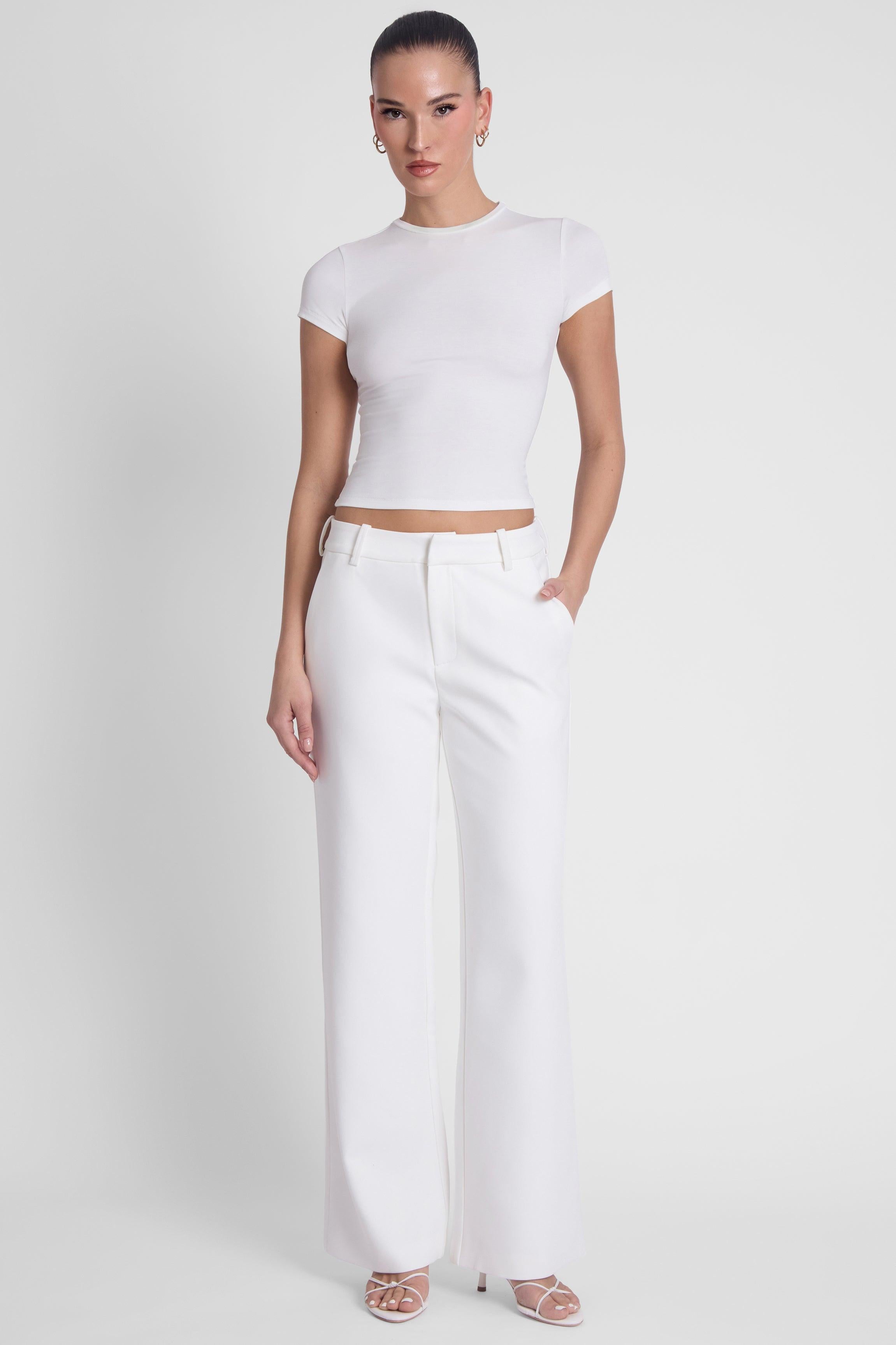 White Classic Straight Column Trousers ICYBOO