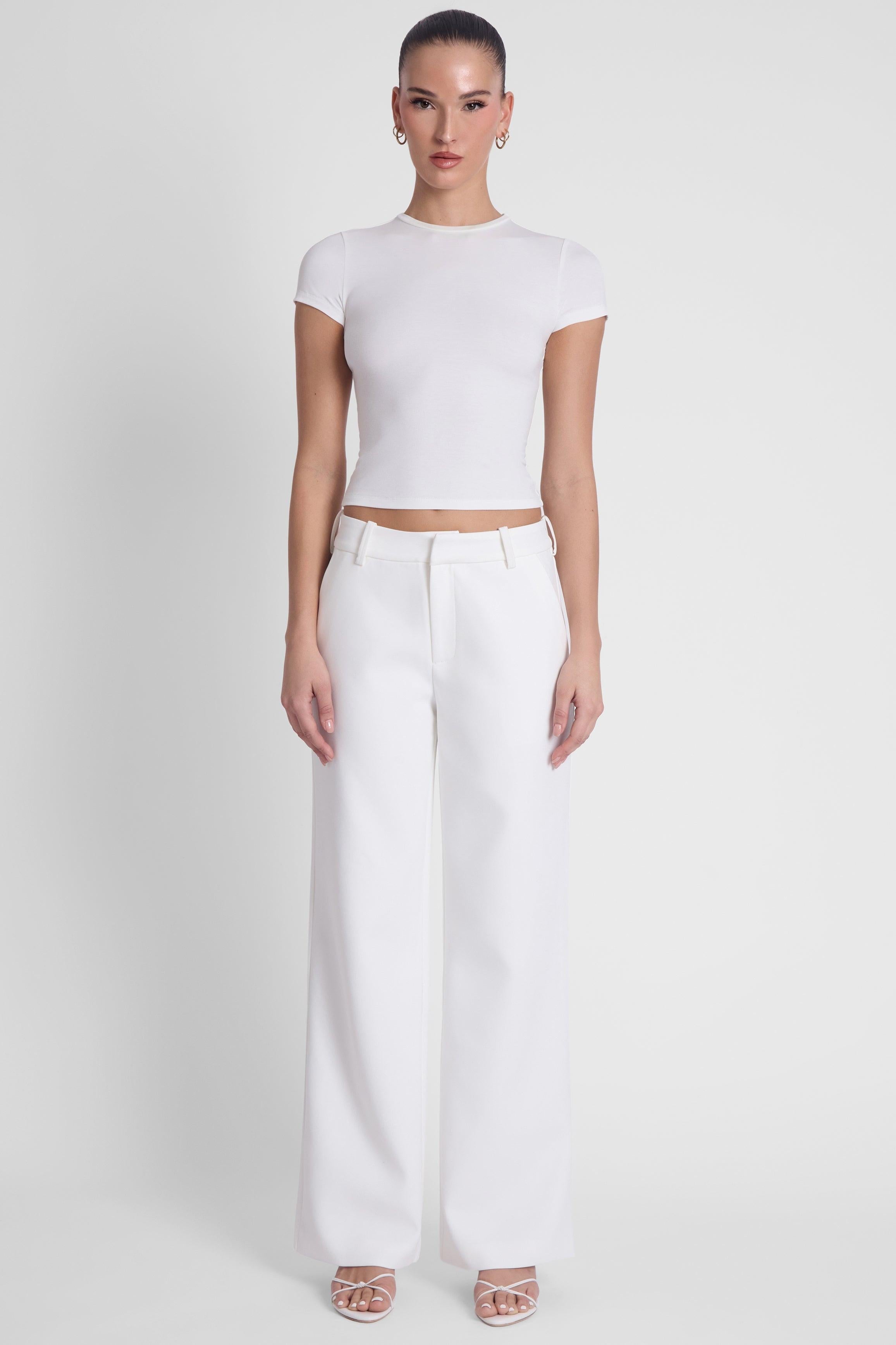 White Classic Straight Column Trousers ICYBOO