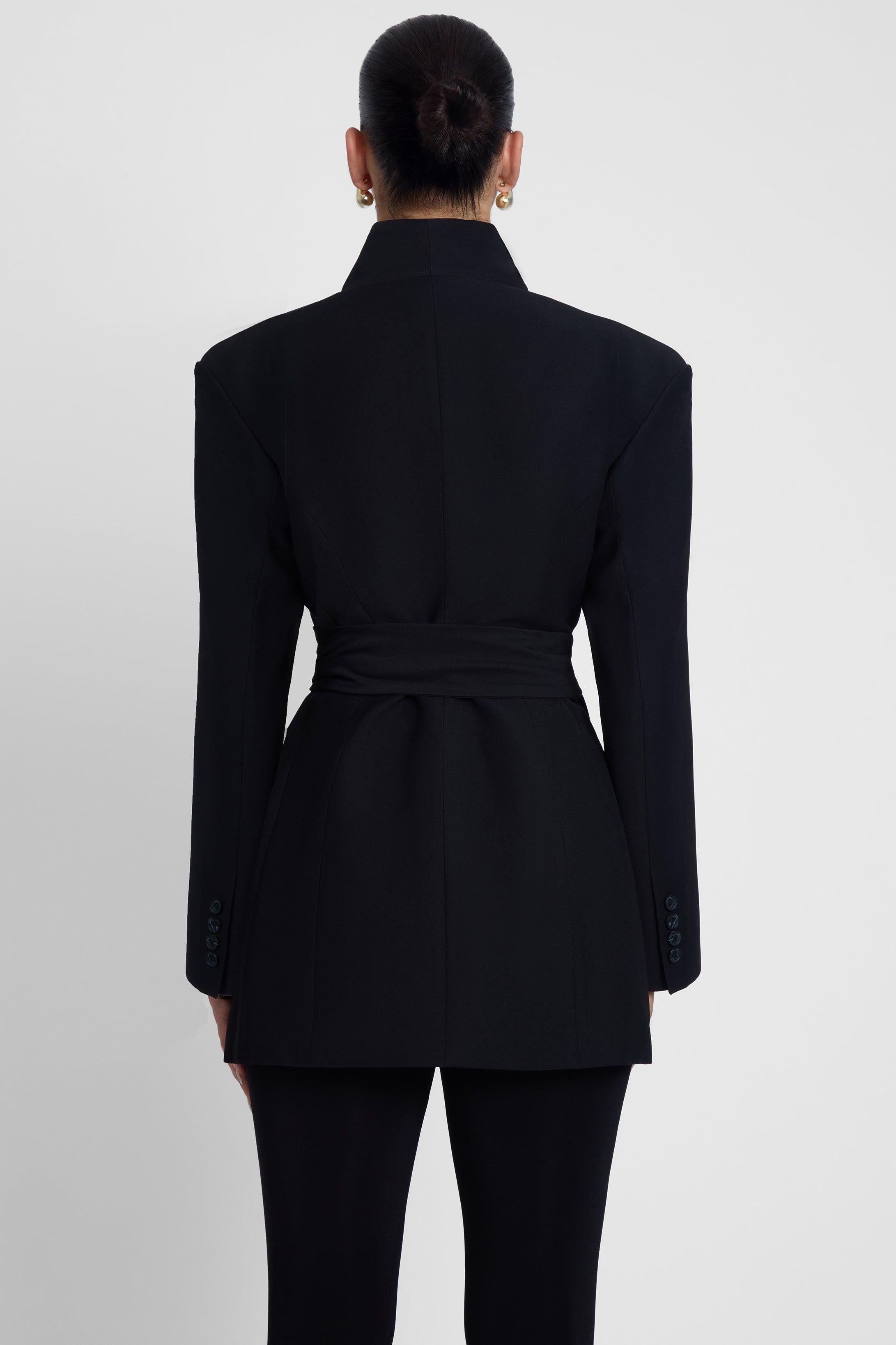 Black Cairo Belted Hourglass Coat ICYBOO