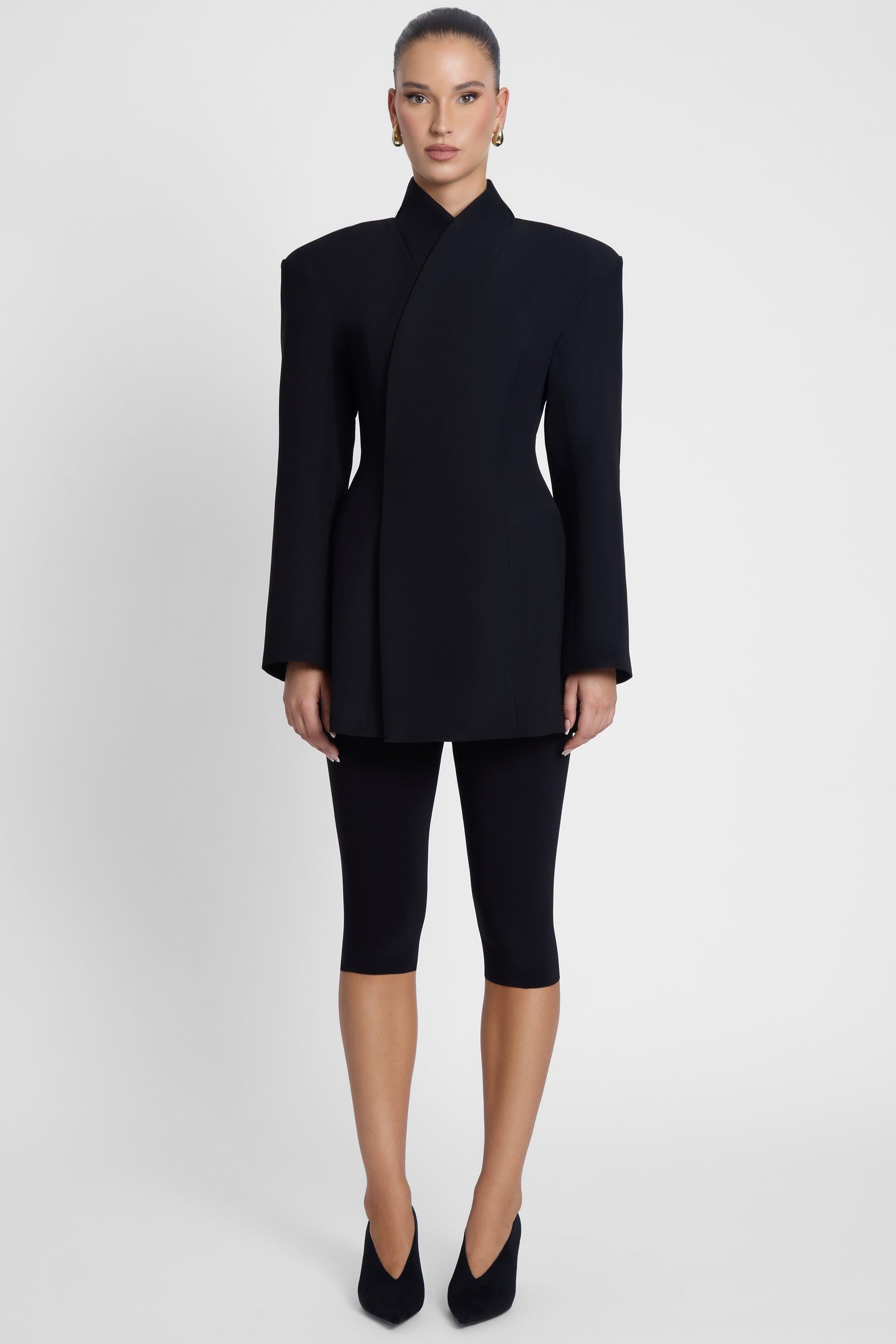 Black Cairo Belted Hourglass Coat ICYBOO