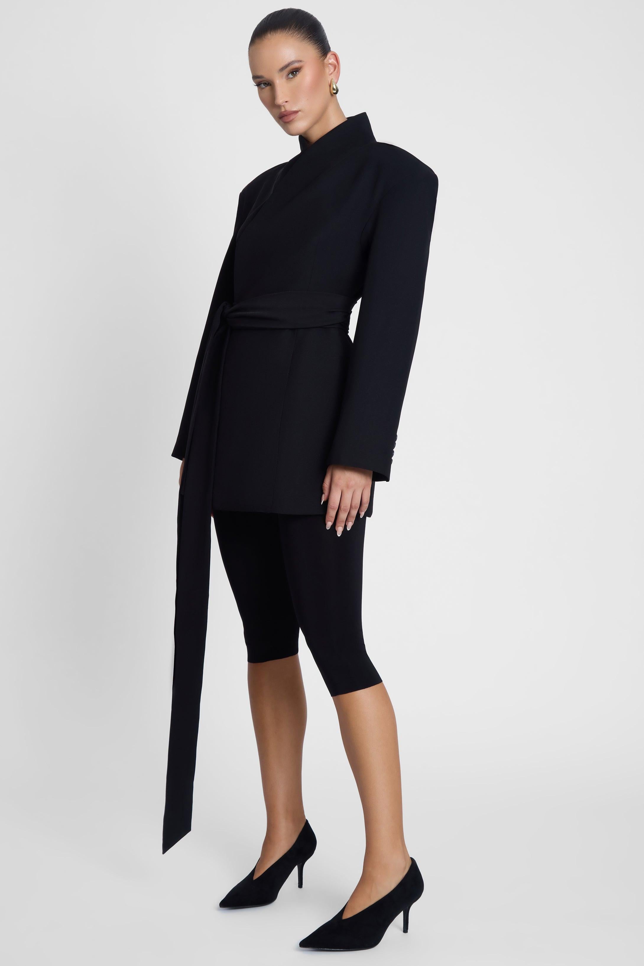 Black Cairo Belted Hourglass Coat ICYBOO