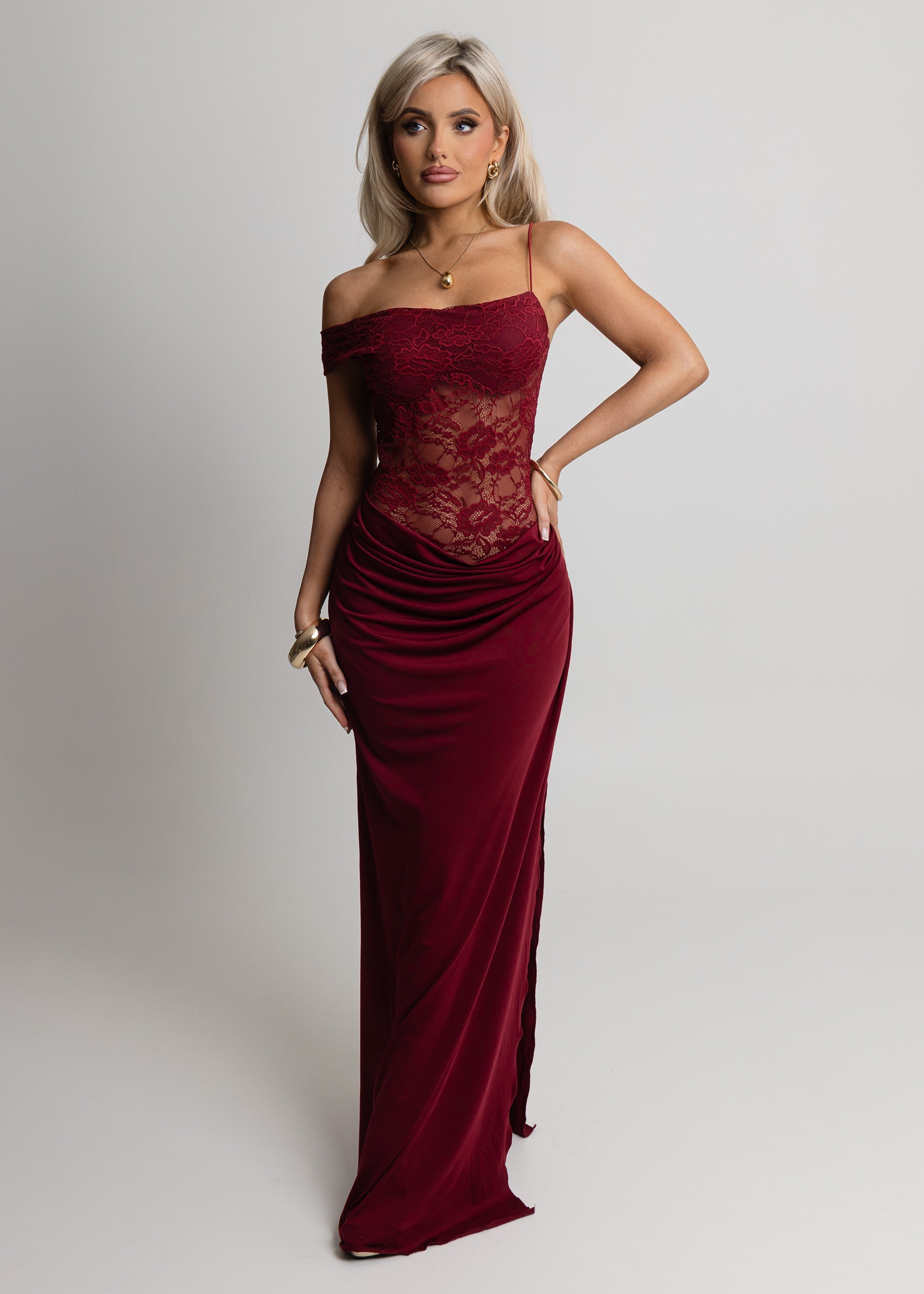 Captivated Heart Lace Maxi Dress - Burgundy ICYBOO