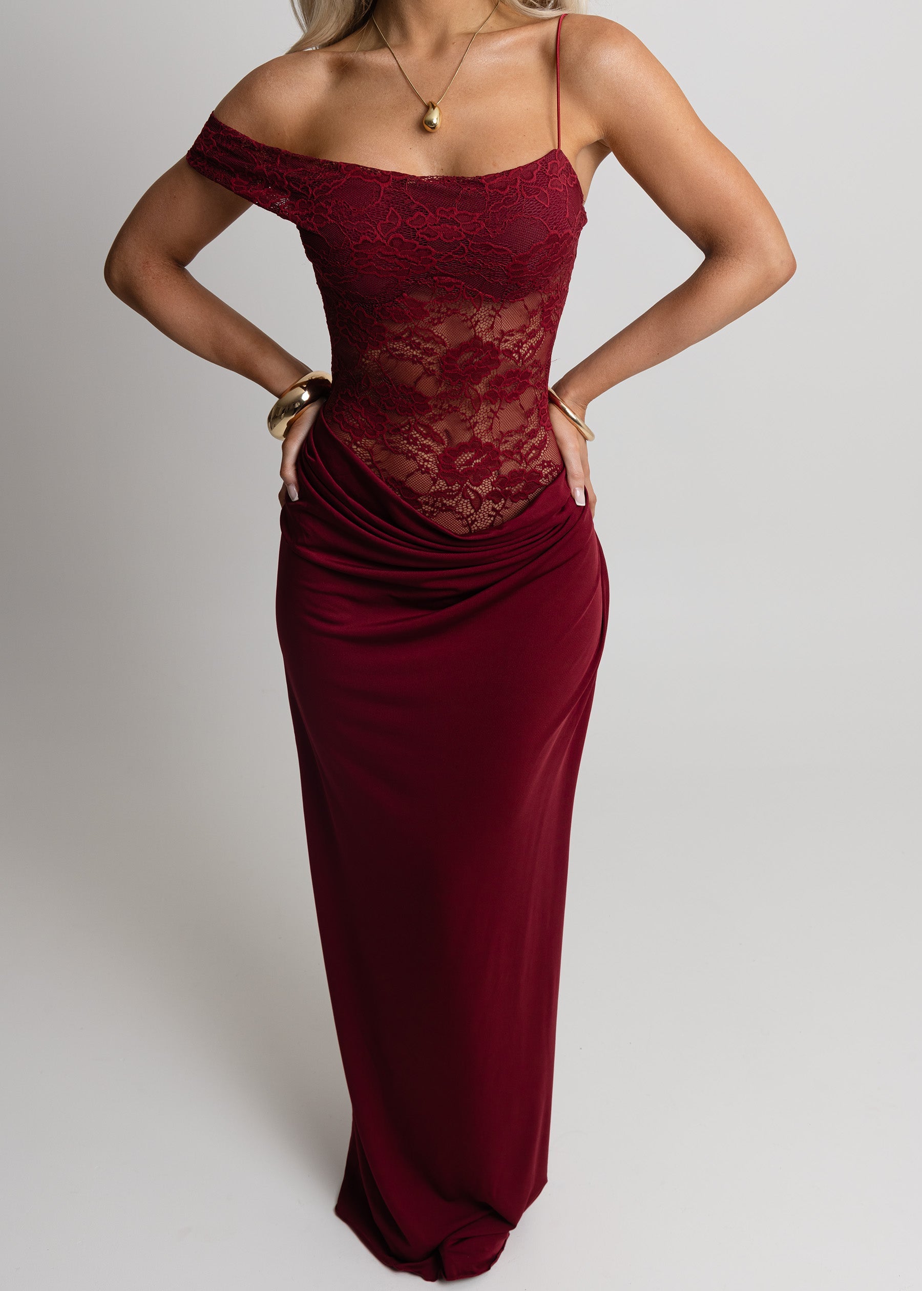 Captivated Heart Lace Maxi Dress - Burgundy ICYBOO