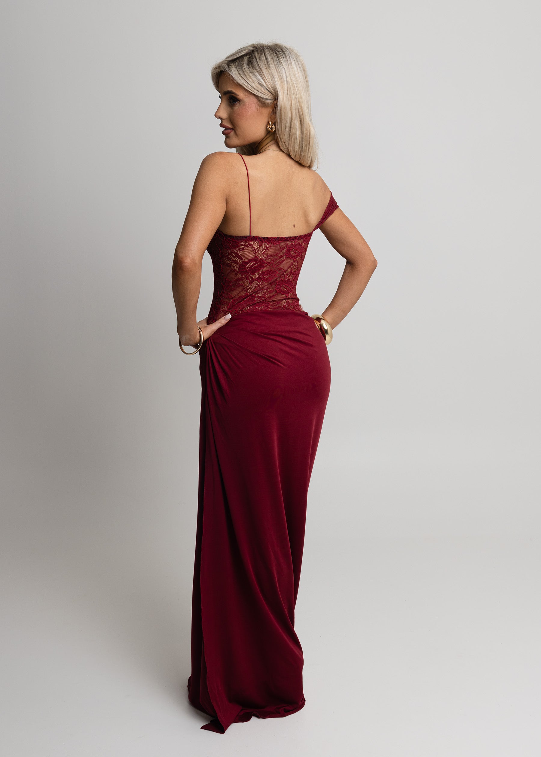Captivated Heart Lace Maxi Dress - Burgundy ICYBOO