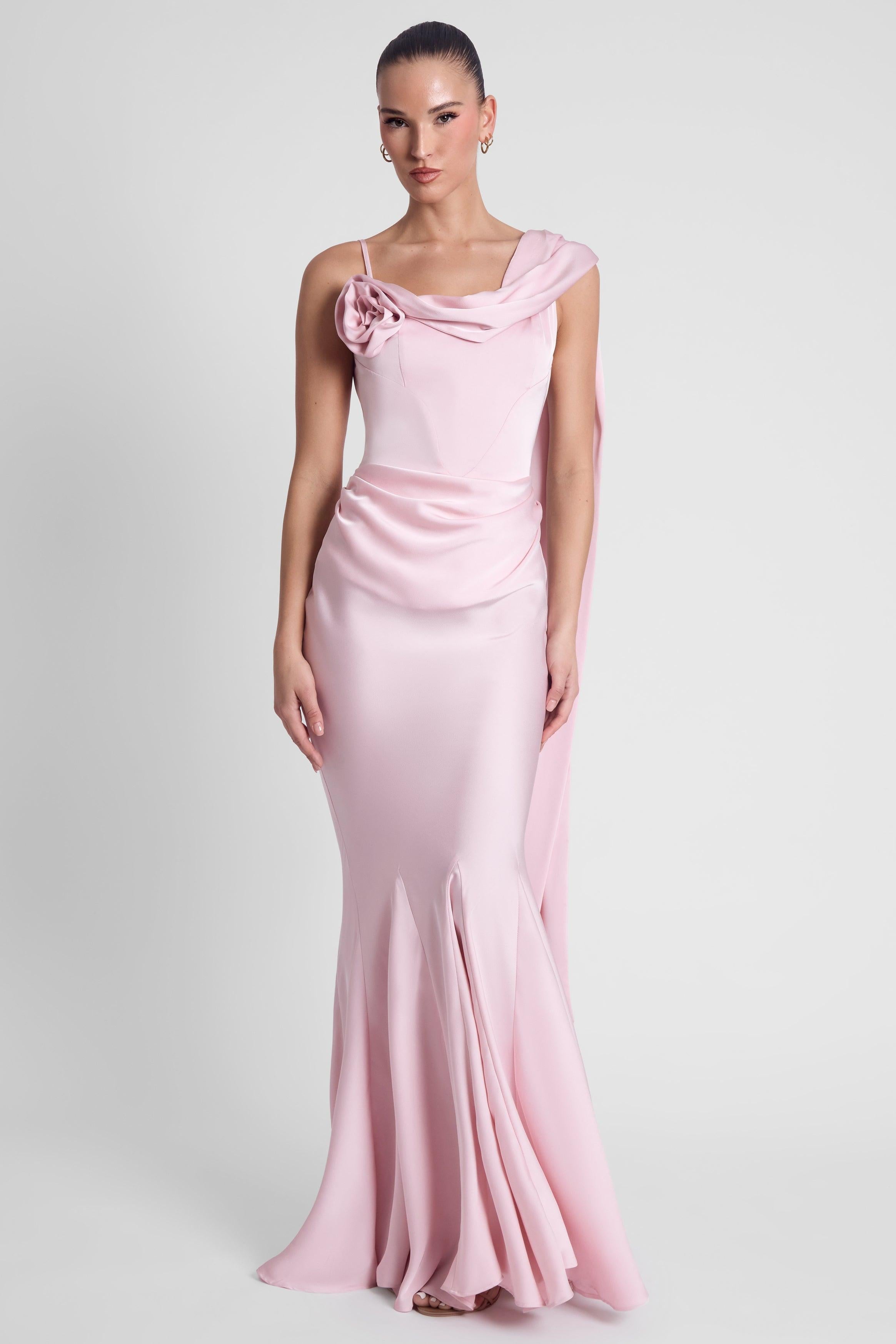 Celine Pink Satin Drape Corset Gown ICYBOO
