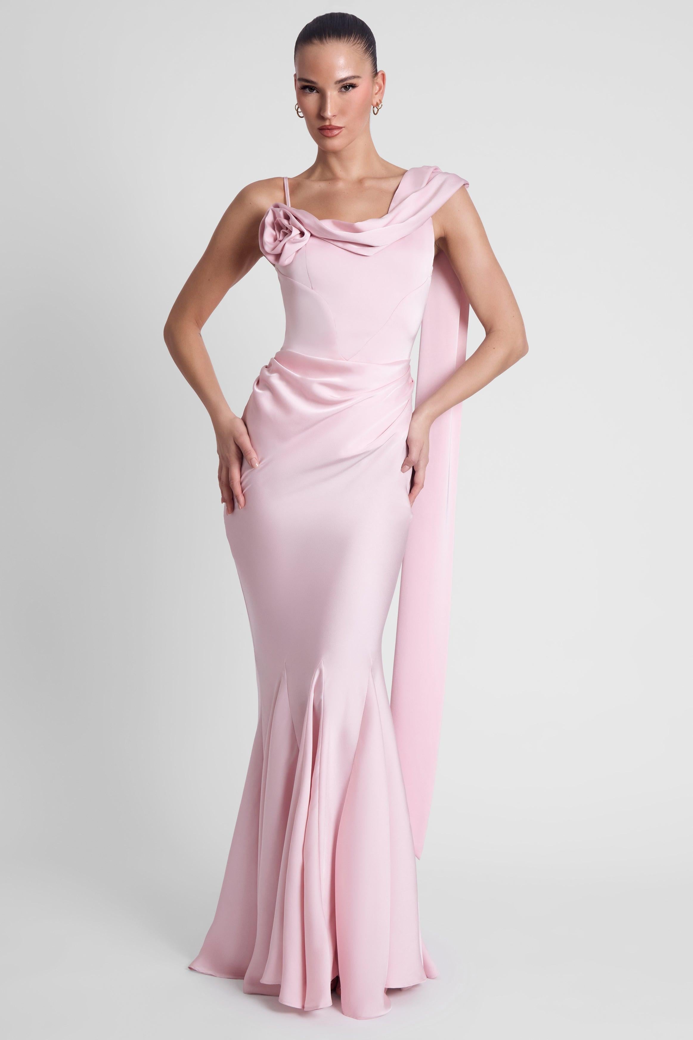 Celine Pink Satin Drape Corset Gown ICYBOO