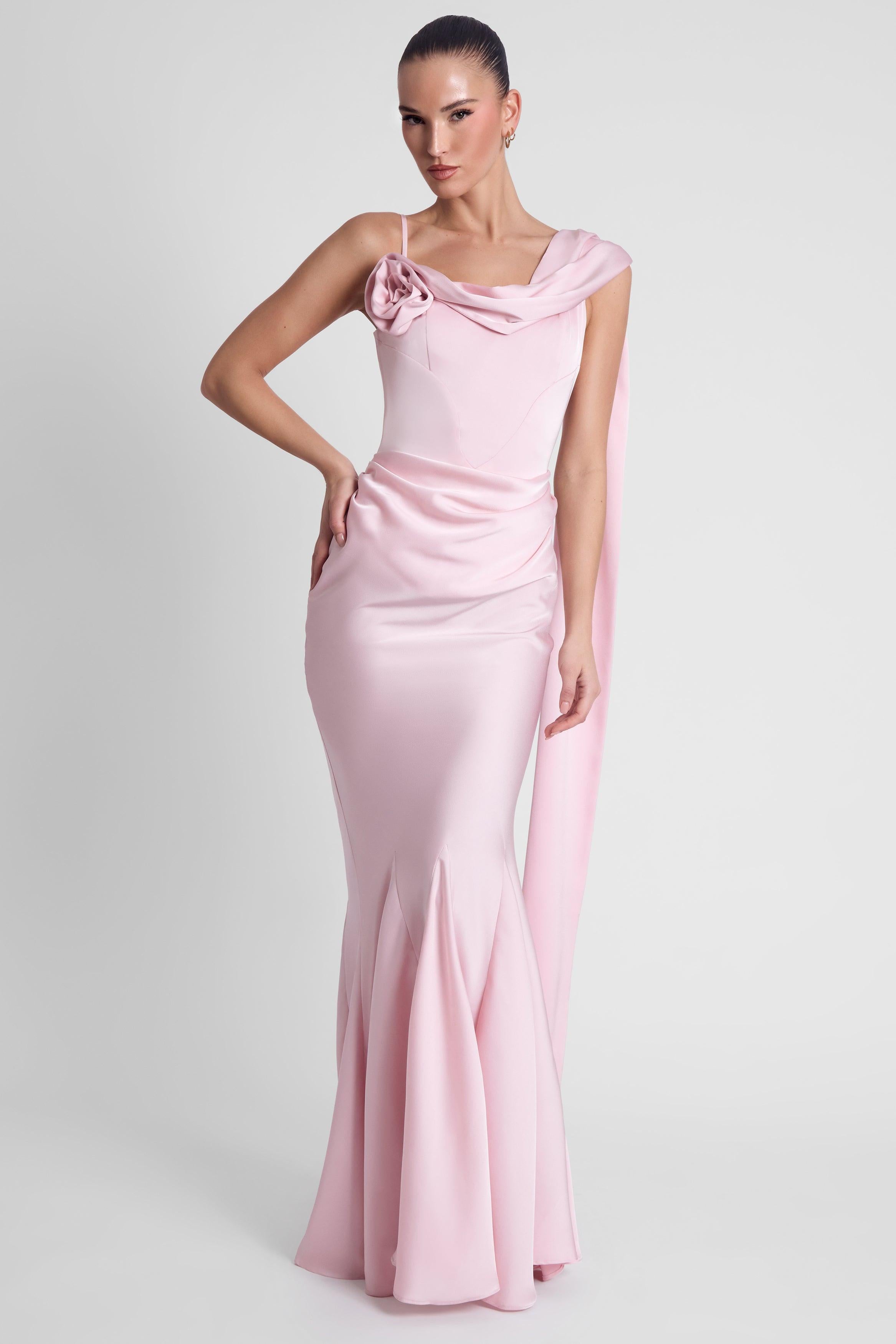 Celine Pink Satin Drape Corset Gown ICYBOO