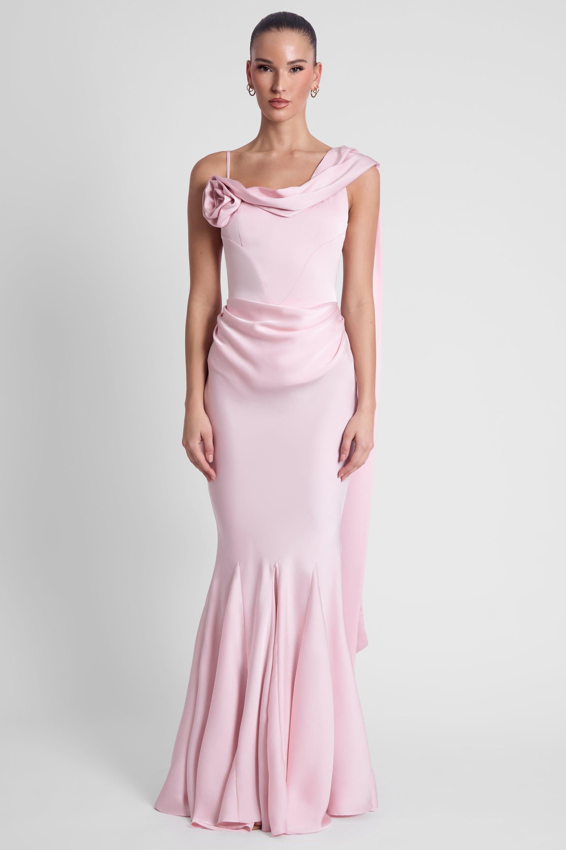 Celine Pink Satin Drape Corset Gown ICYBOO