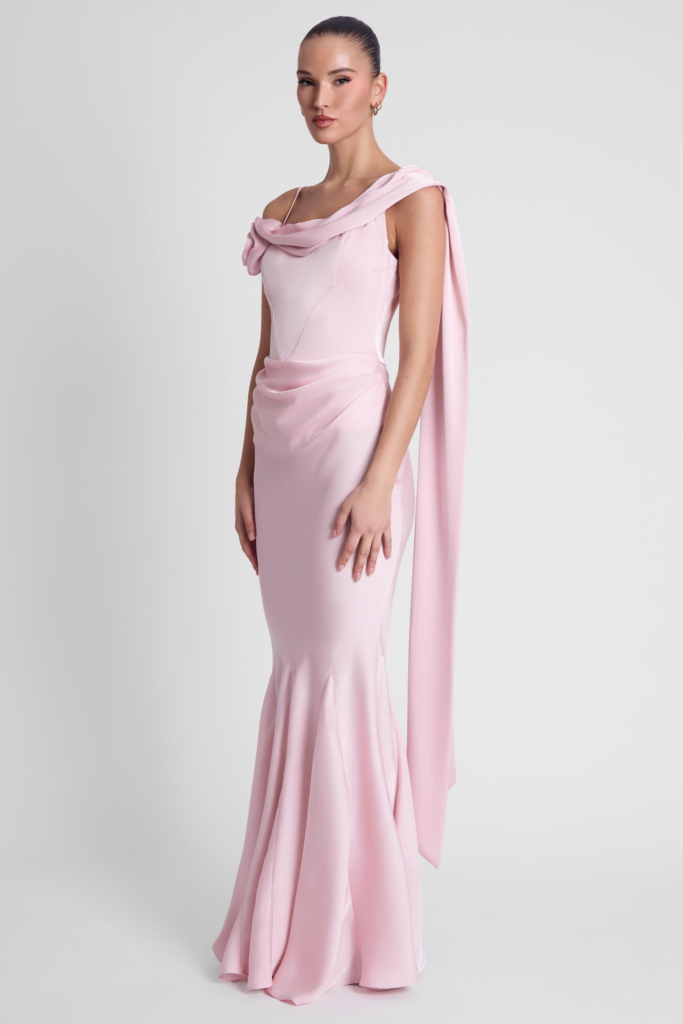 Celine Pink Satin Drape Corset Gown ICYBOO
