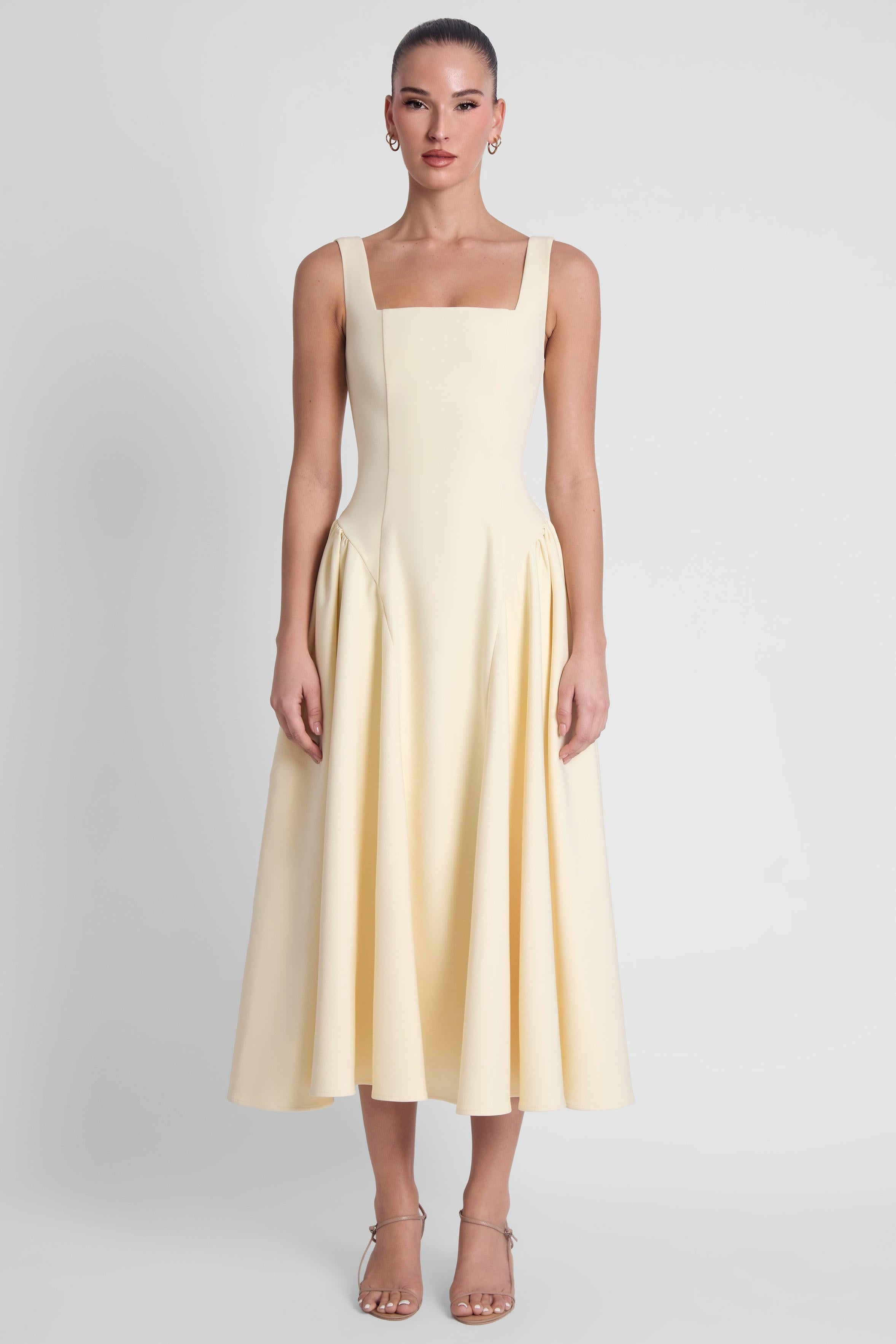 Yellow Chloe Midi Dress with Corset Design ICYBOO