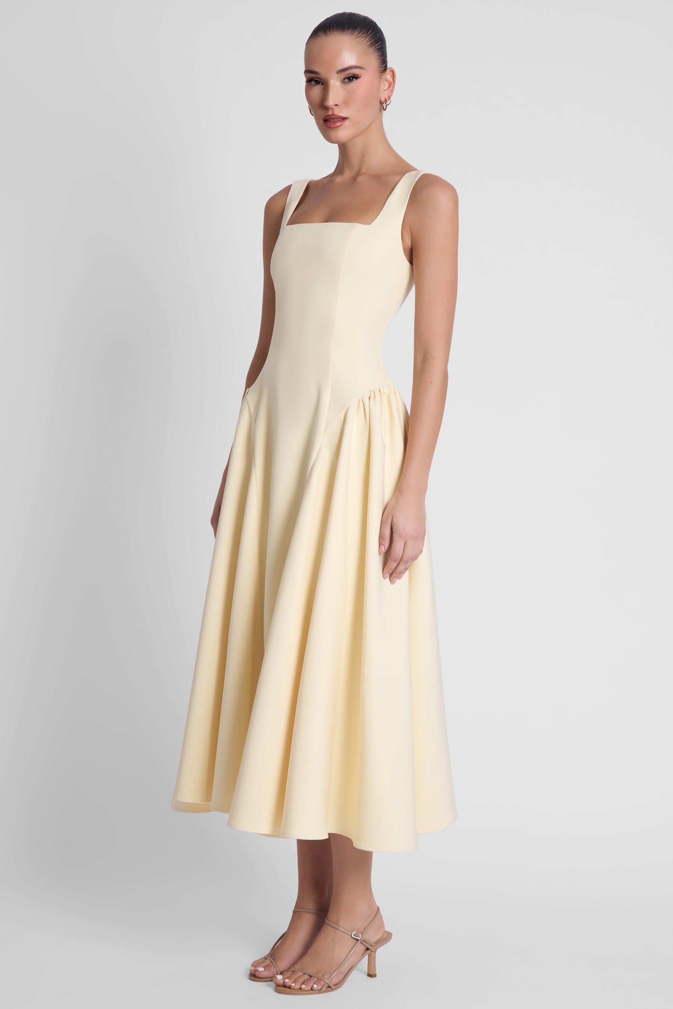 Yellow Chloe Midi Dress with Corset Design ICYBOO