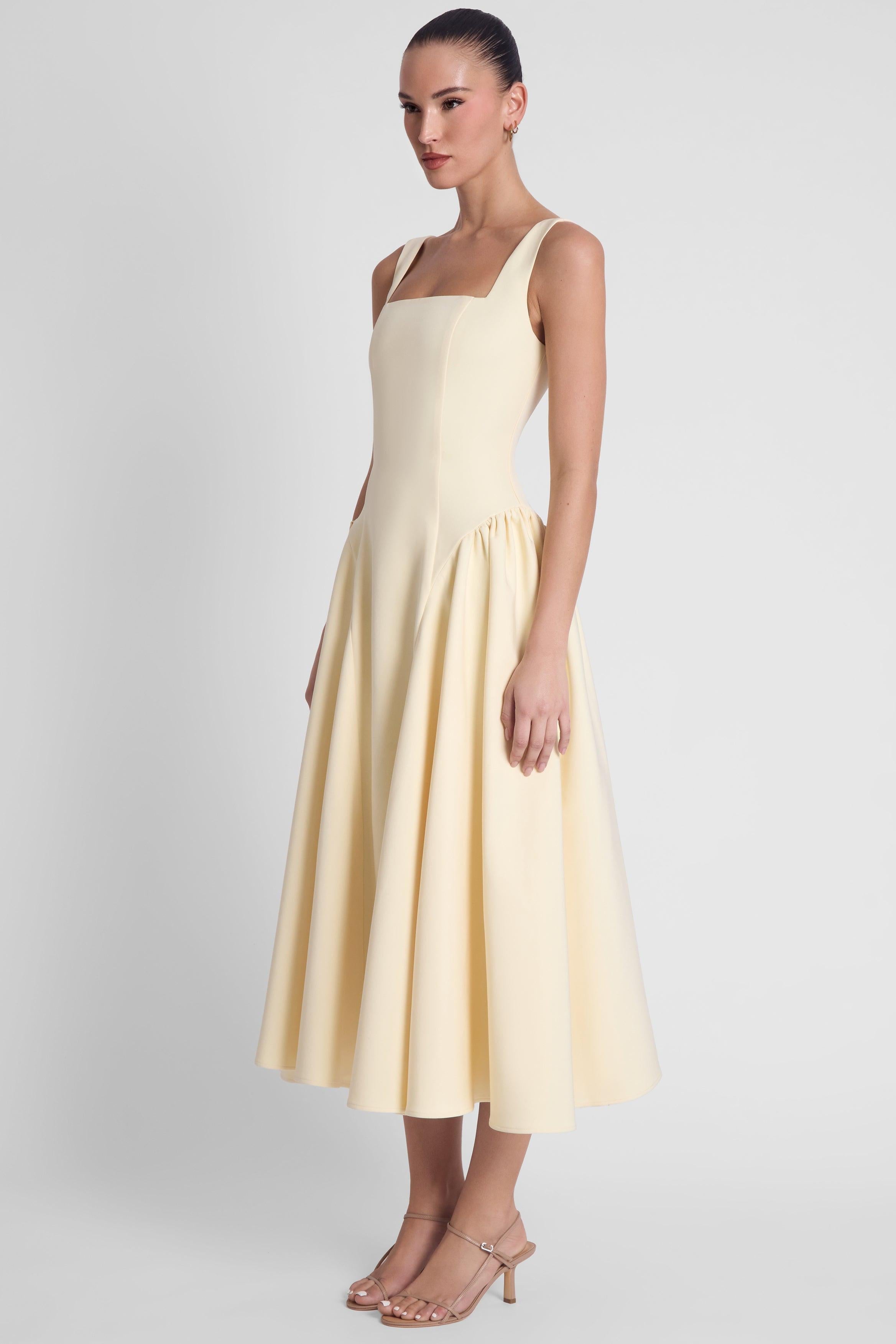 Yellow Chloe Midi Dress with Corset Design ICYBOO