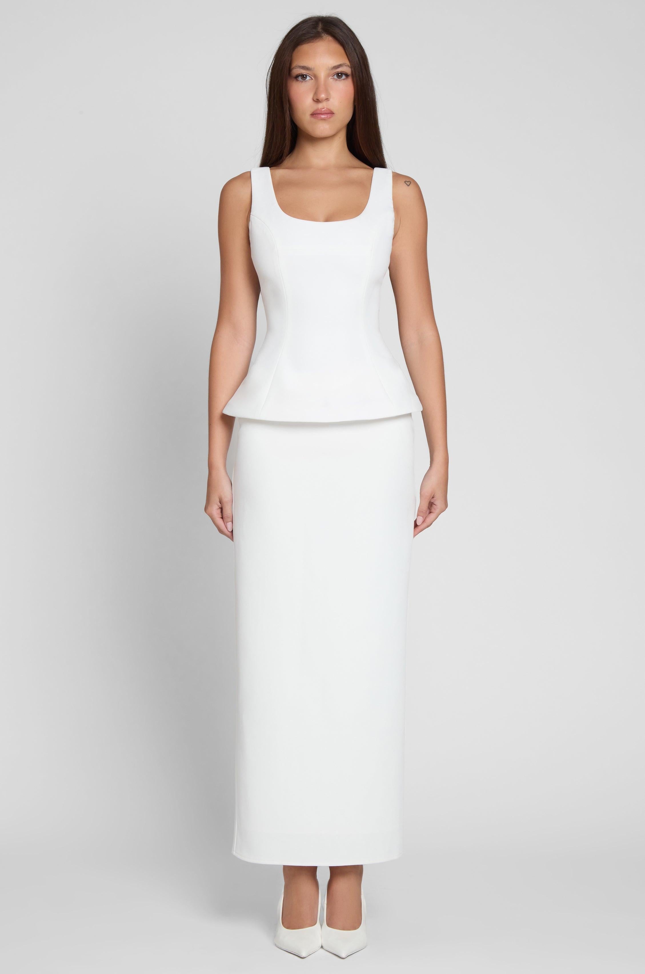 Timeless White Column Maxi Skirt ICYBOO
