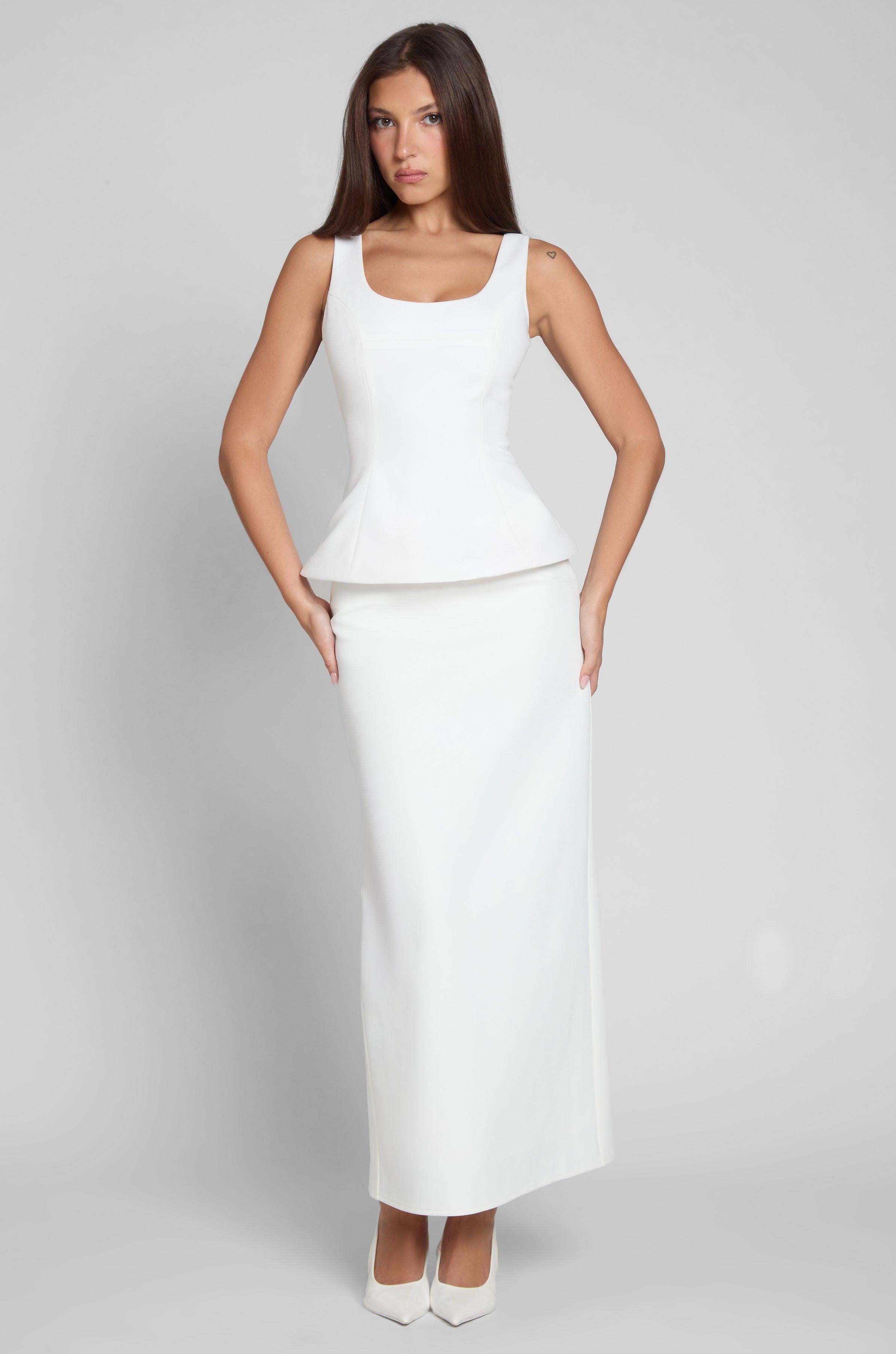 Timeless White Column Maxi Skirt ICYBOO