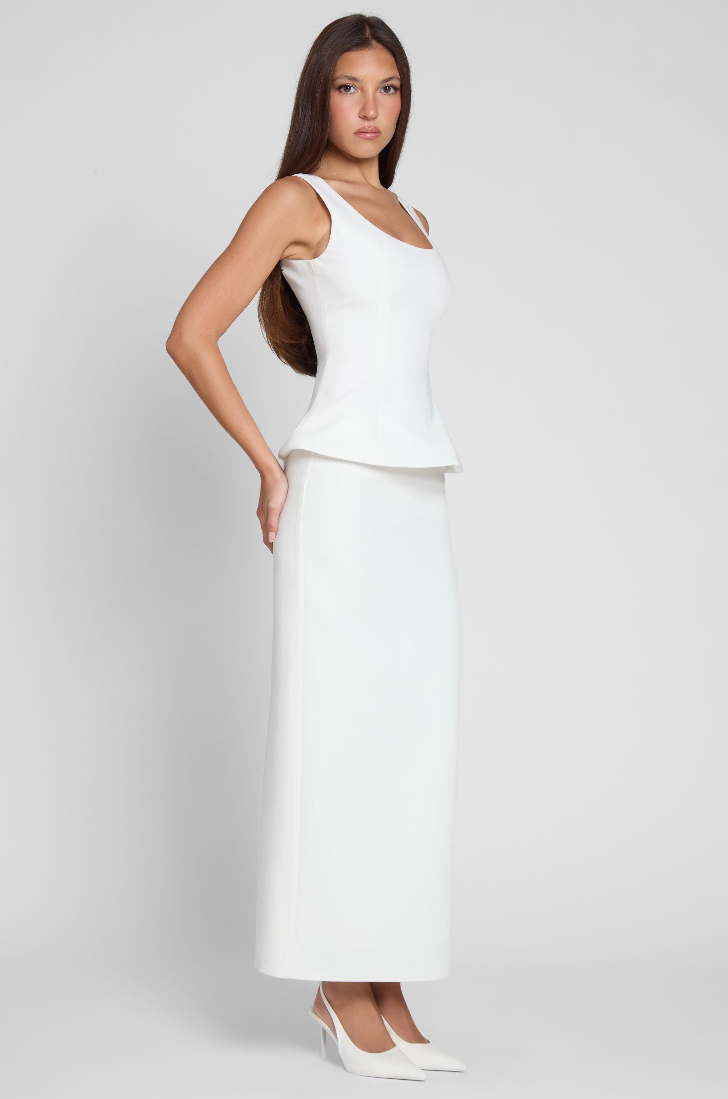 Timeless White Column Maxi Skirt ICYBOO