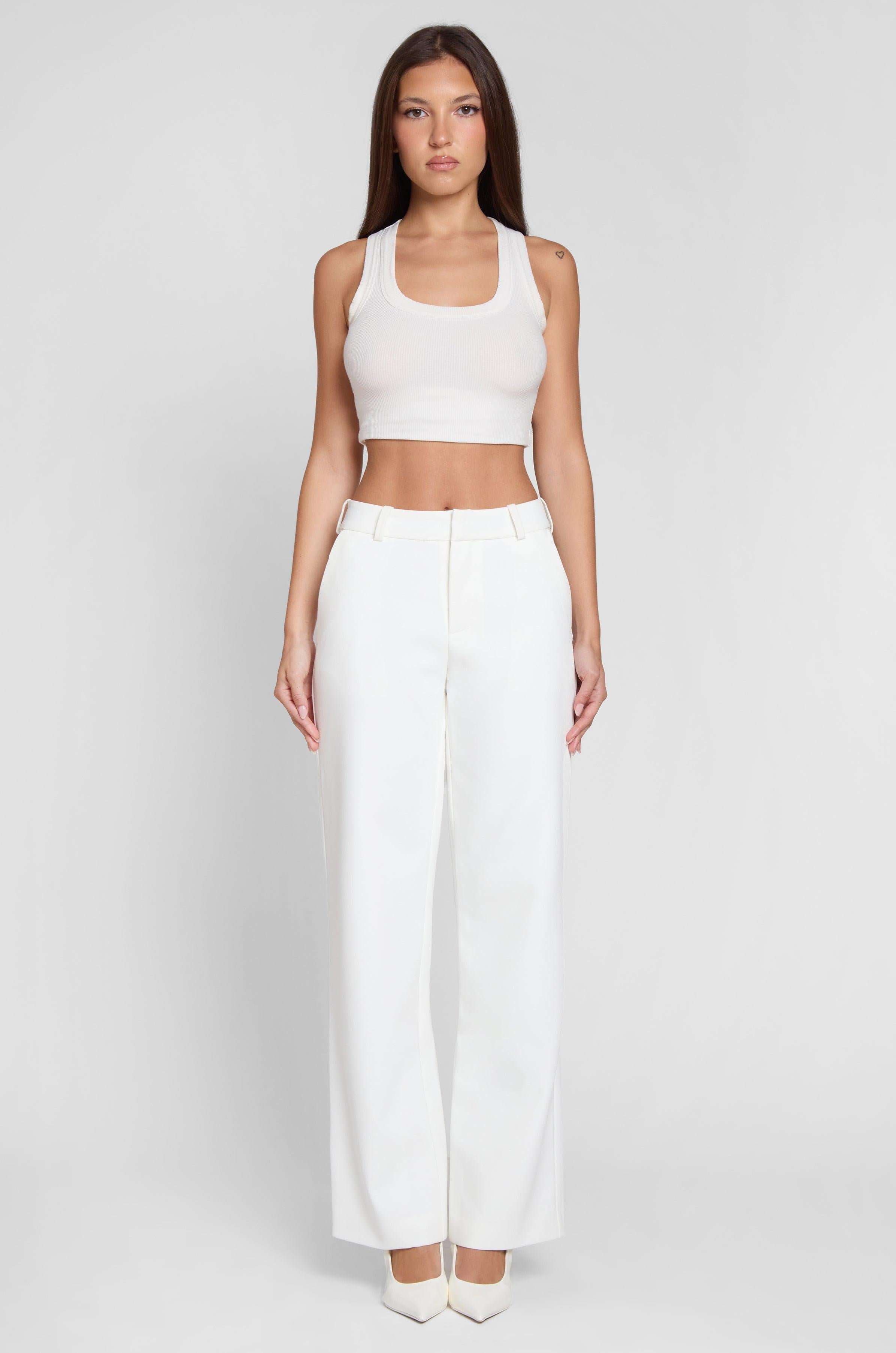 White Classic Straight Column Trousers ICYBOO