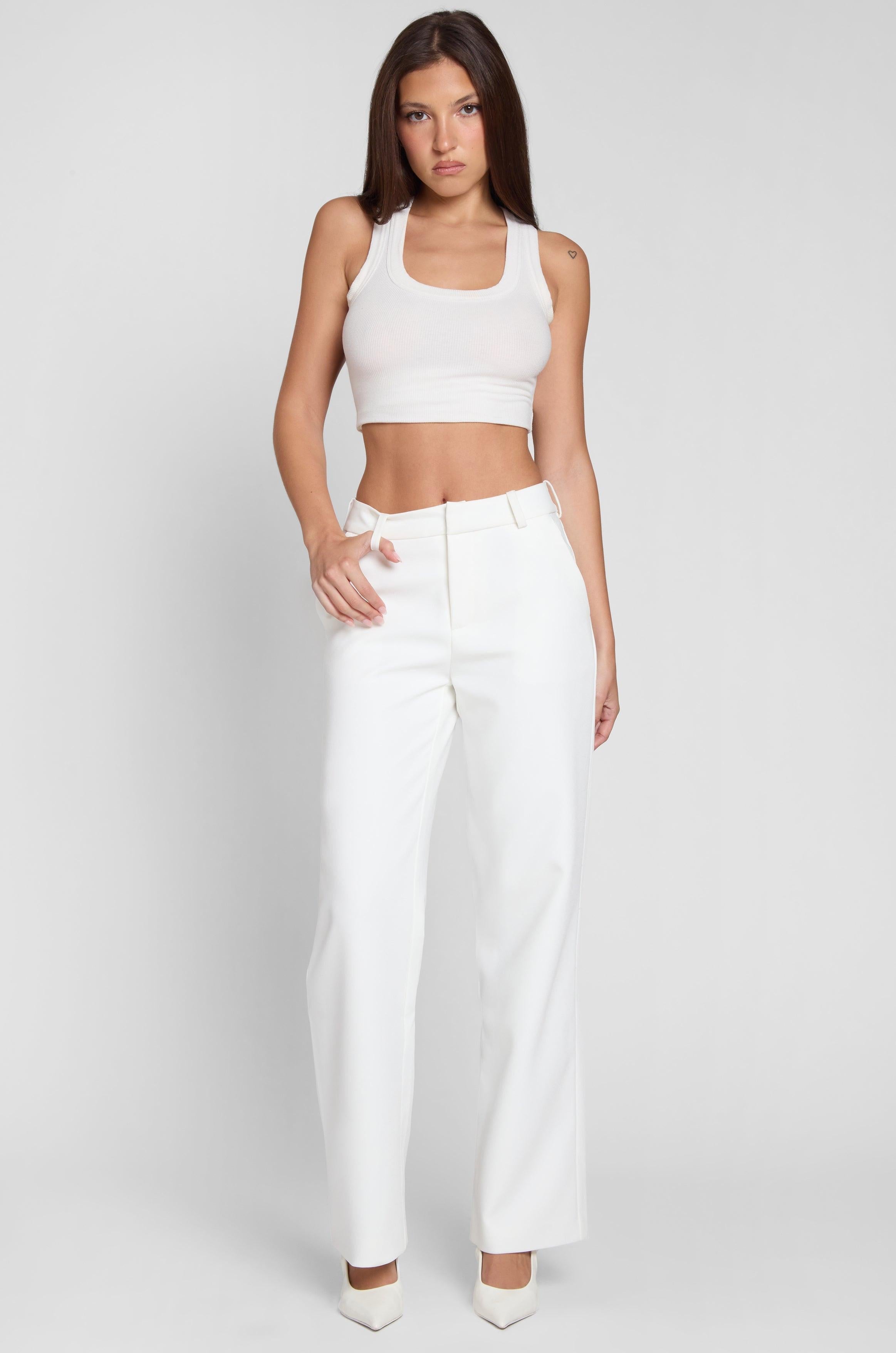 White Classic Straight Column Trousers ICYBOO