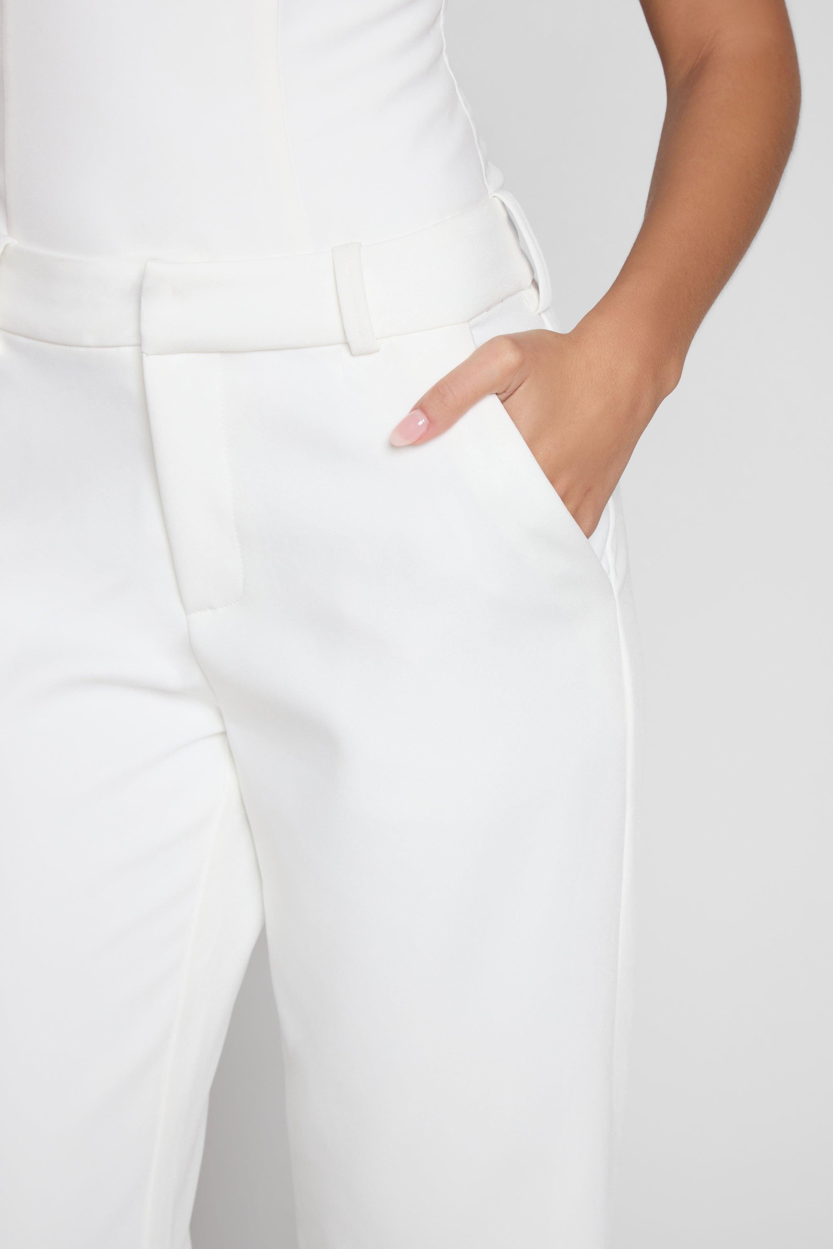 White Classic Straight Column Trousers ICYBOO