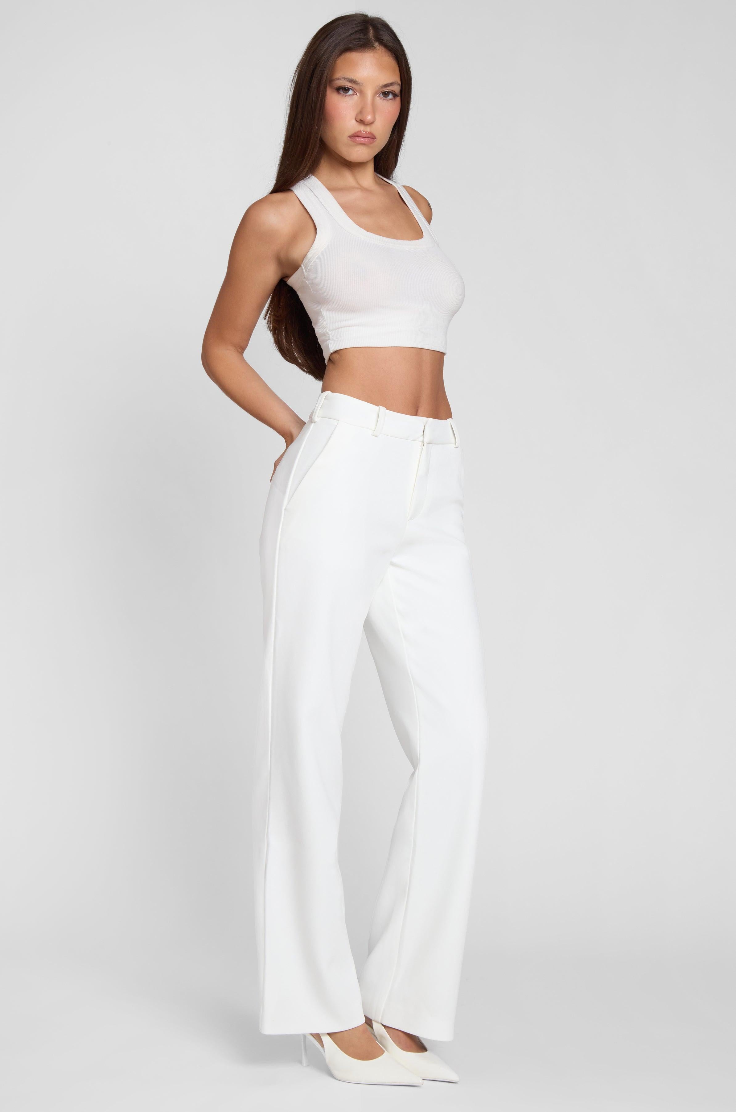 White Classic Straight Column Trousers ICYBOO