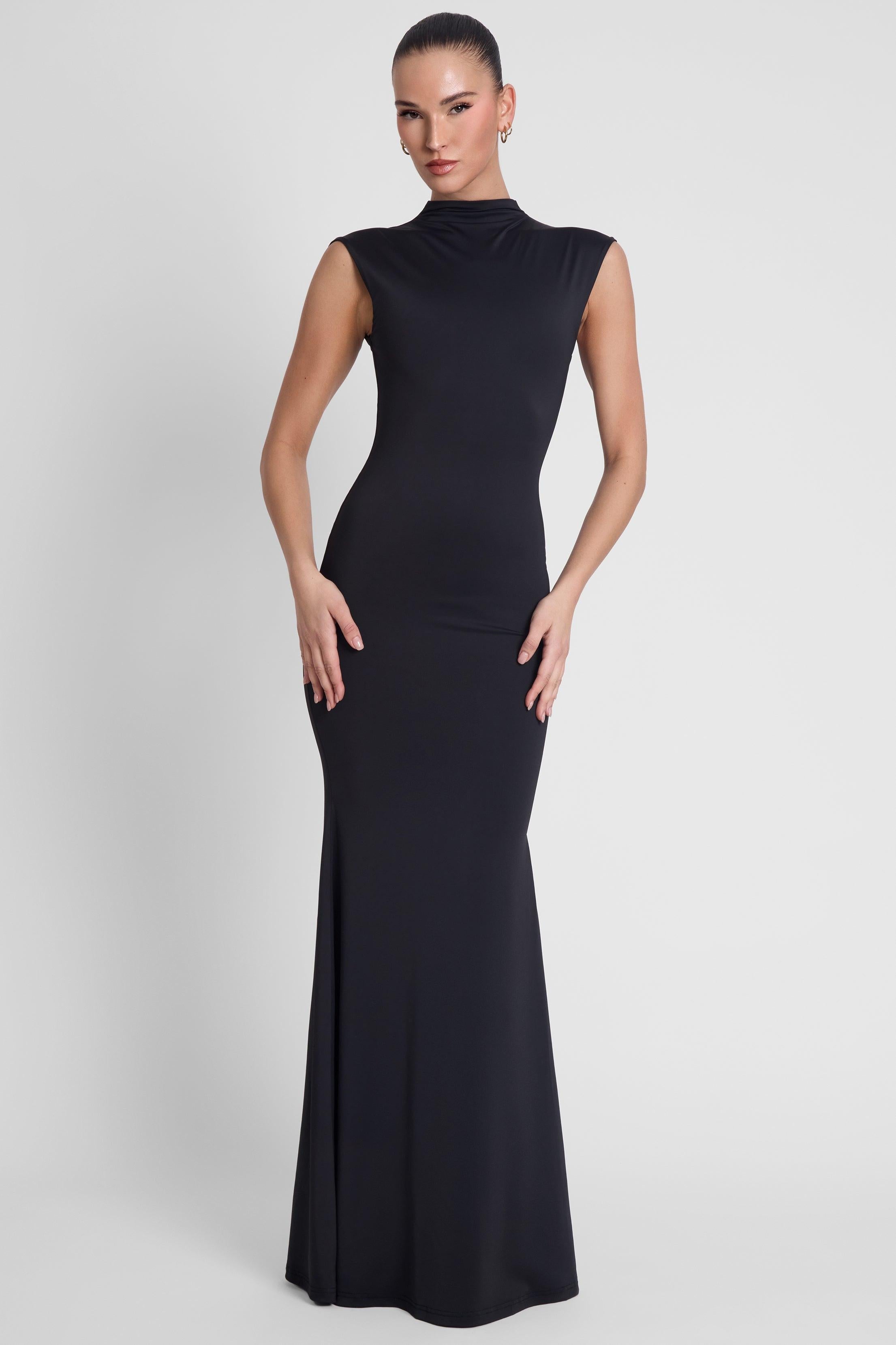 Como Maxi Dress with Cap Sleeves - Black ICYBOO