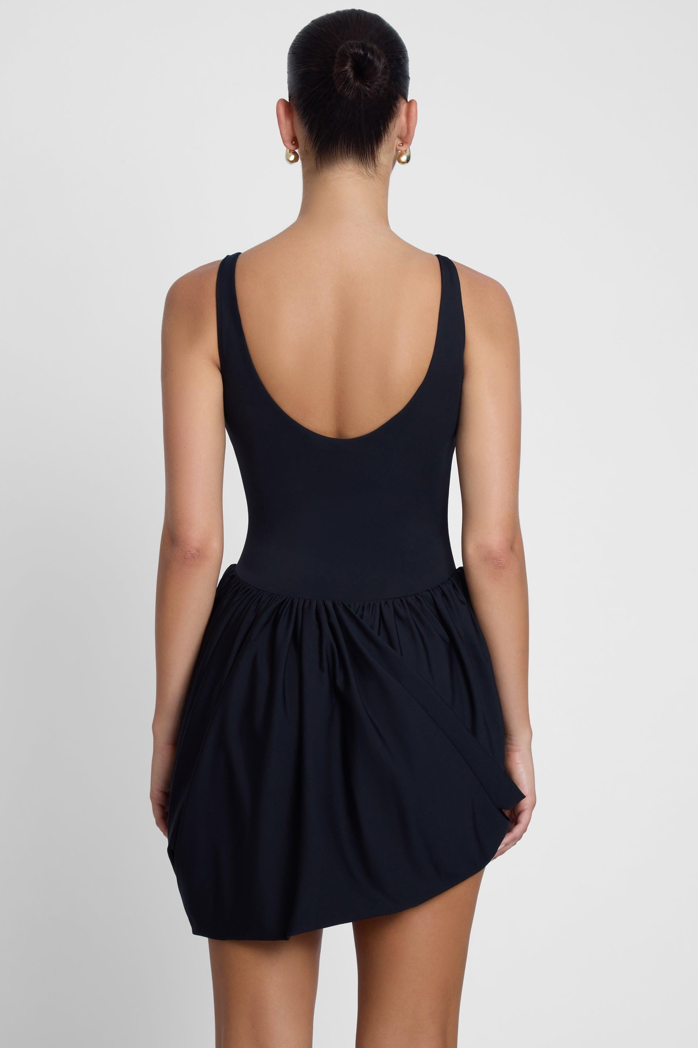 Dasia Black Mini Dress with Sculpted Draping ICYBOO