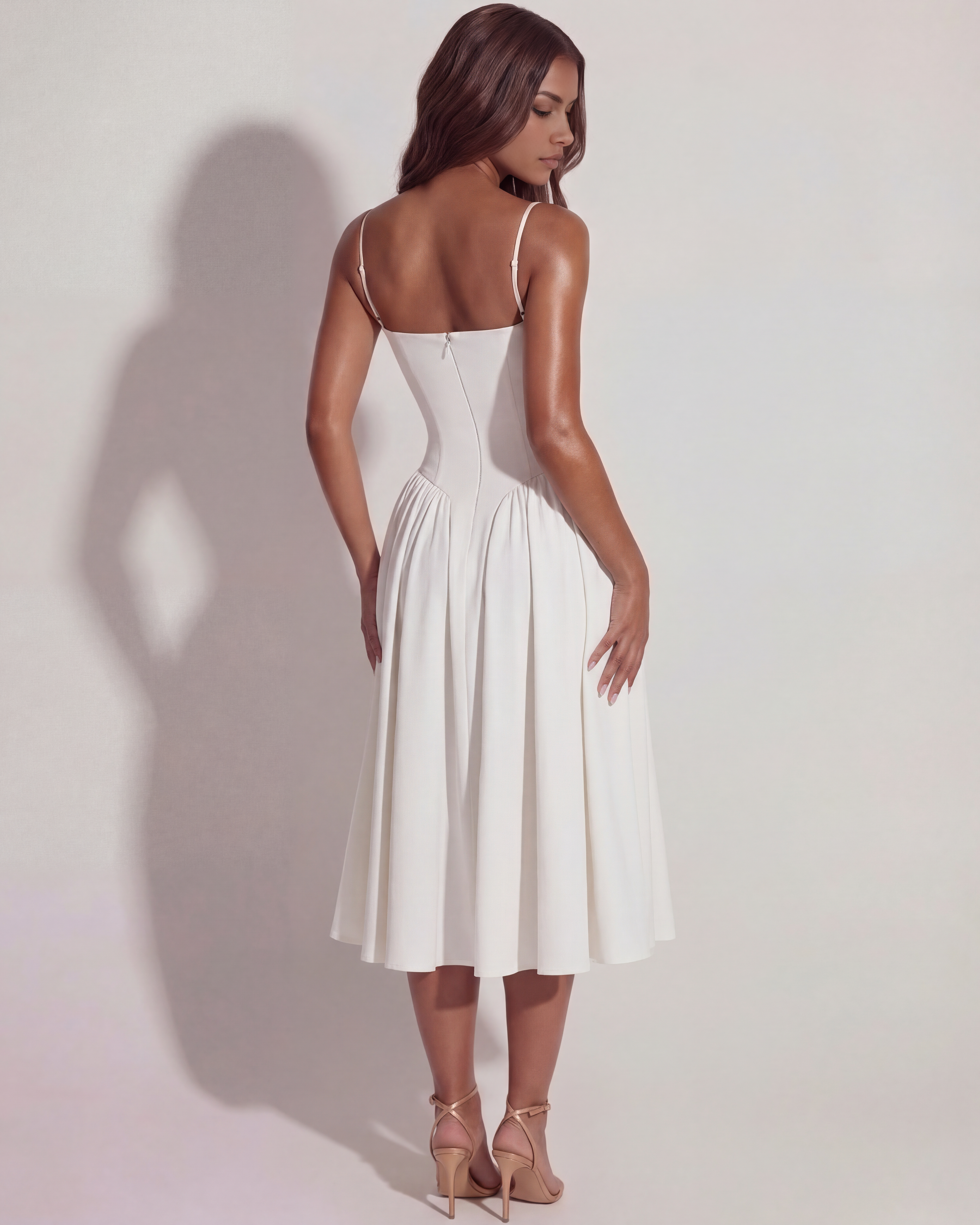 Midi Dress | Twill Fabric, Boned Bodice, Perfect for Summer Events ICYBOO