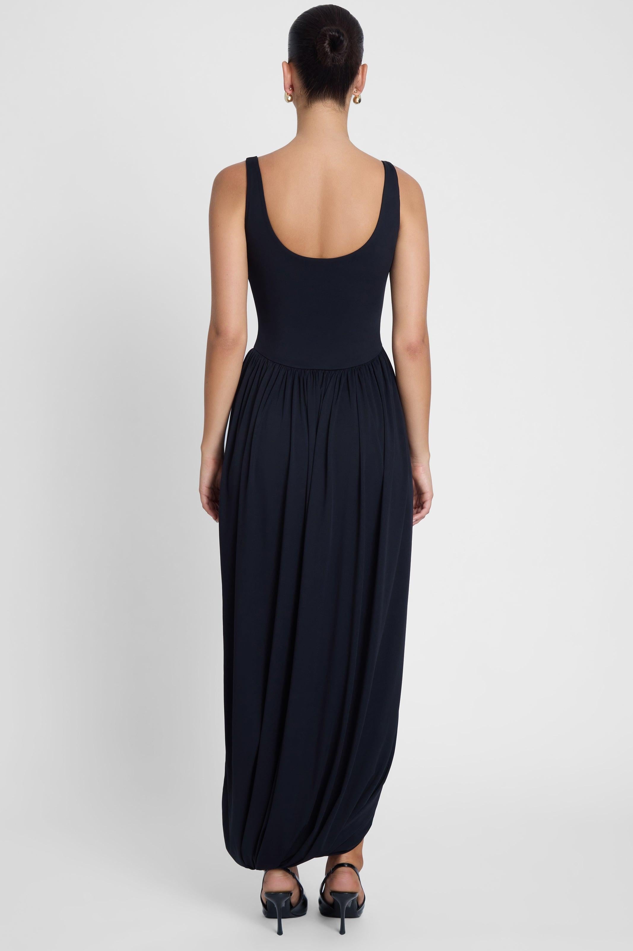 Dionysus Black Draped Midi Dress ICYBOO